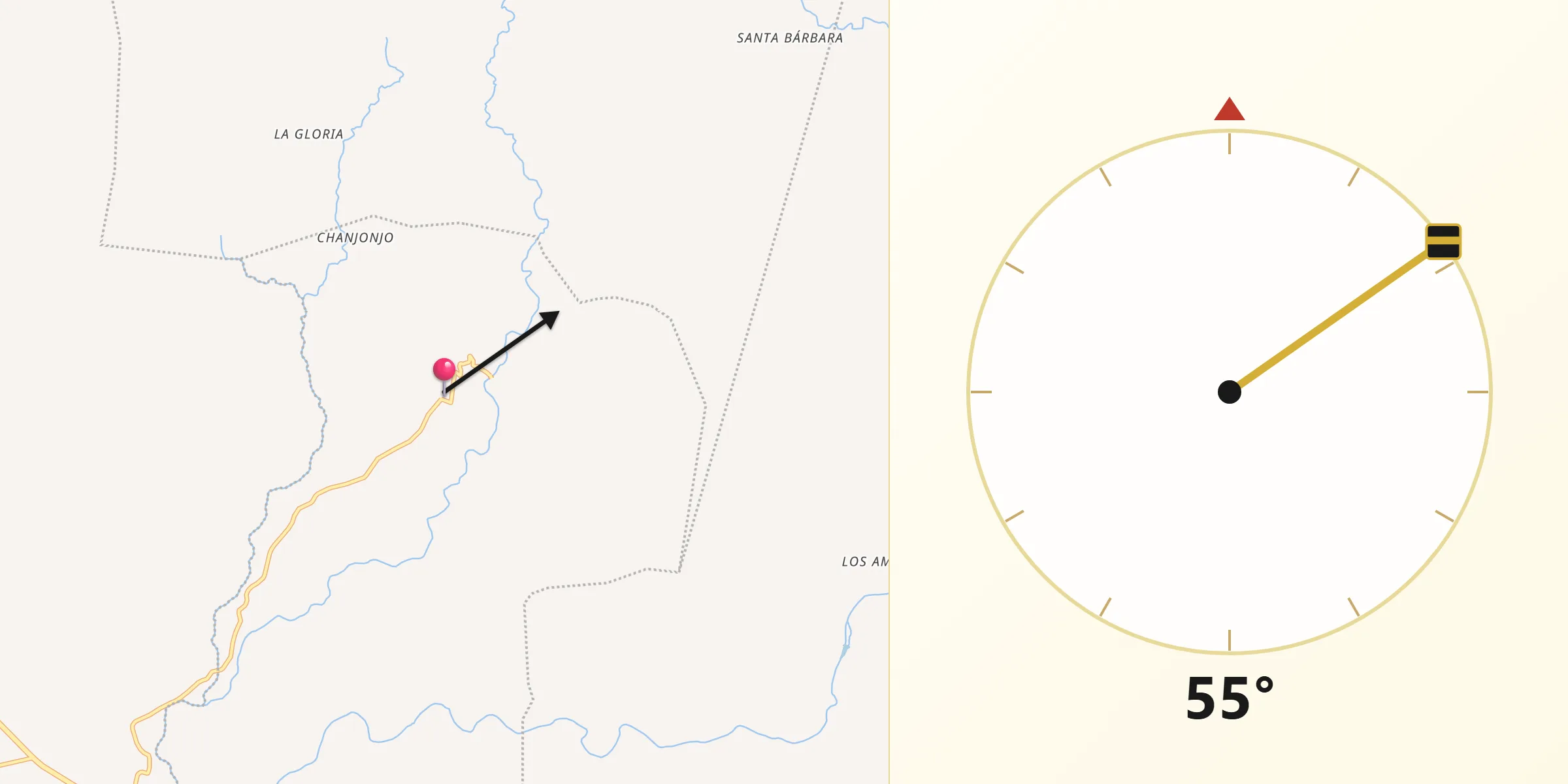 Dirección de la Qibla desde San Juan Tecuaco