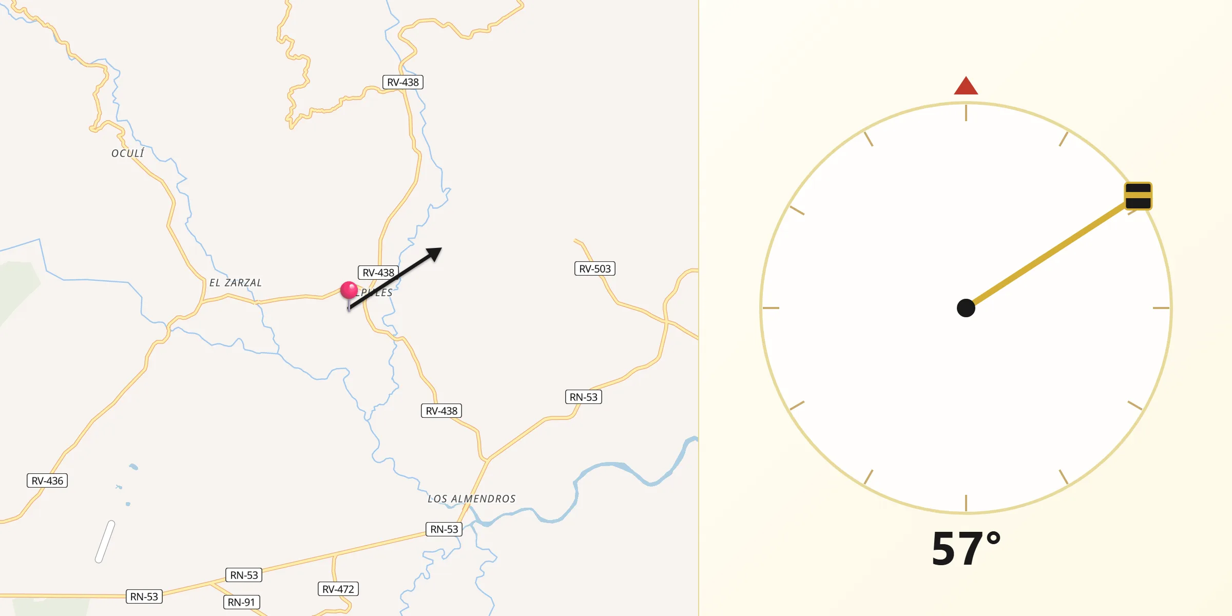 Dirección de la Qibla desde Quebrada Larga