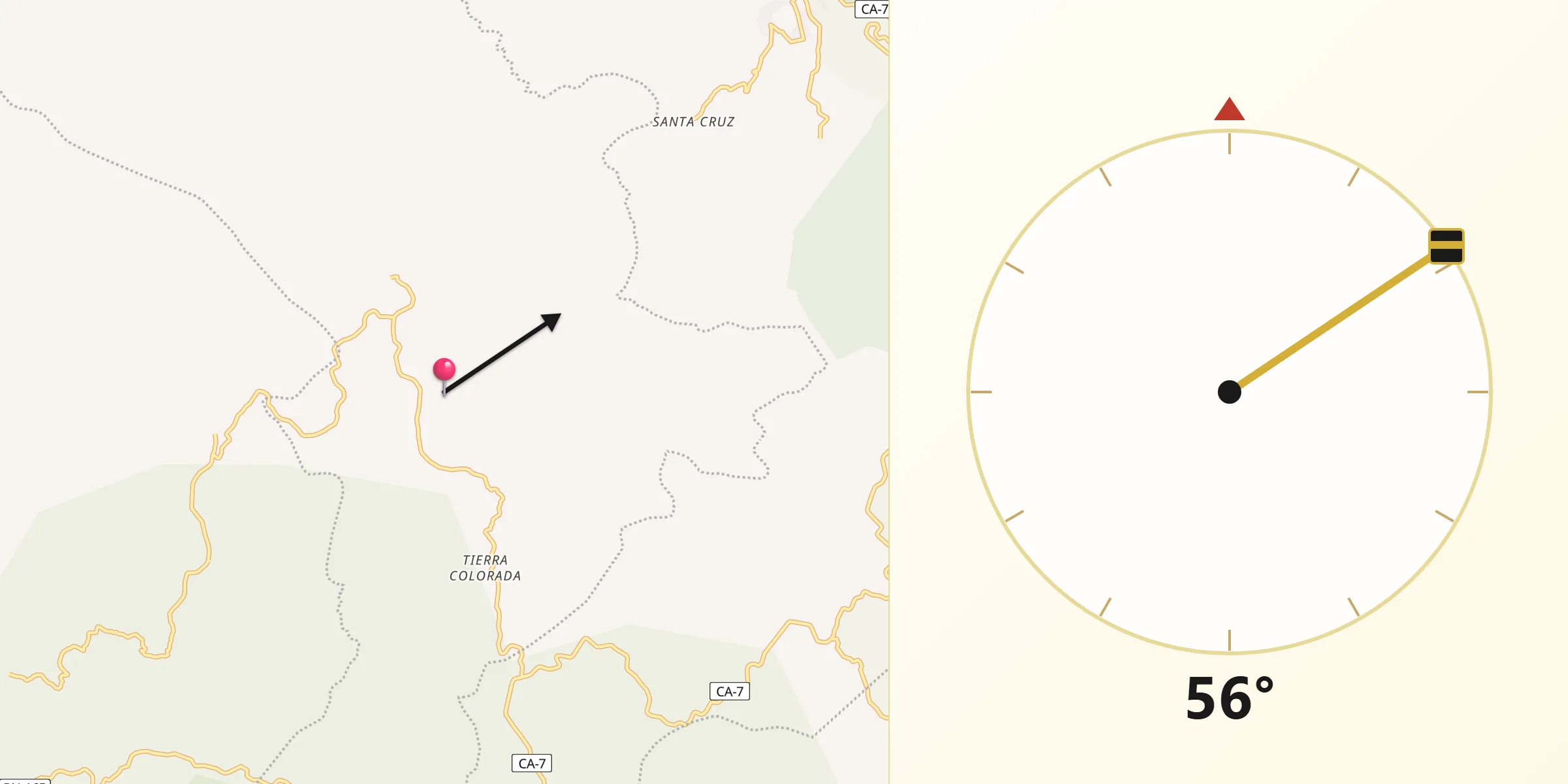 Dirección de la Qibla desde Yarula