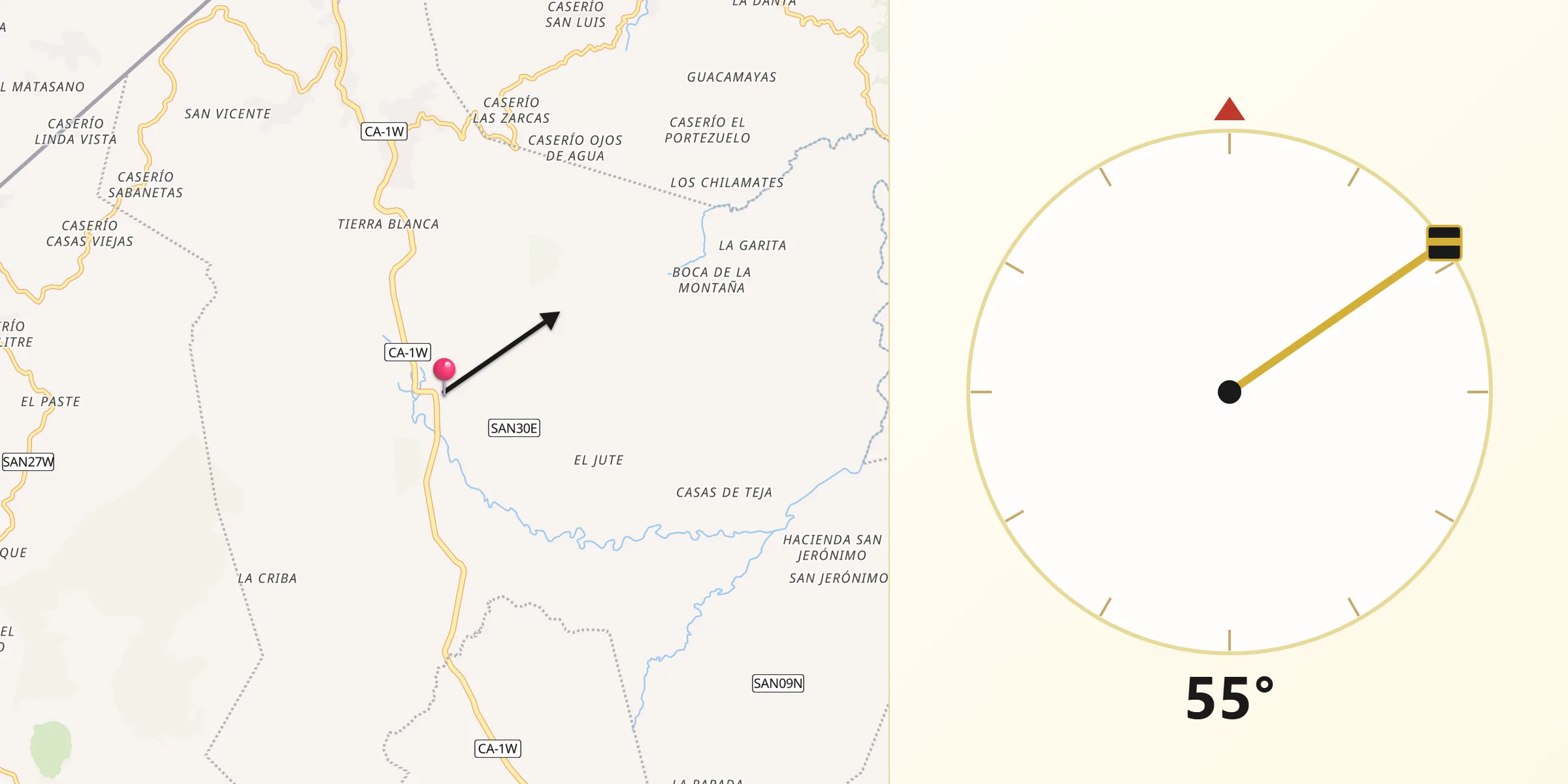 Dirección de la Qibla desde Candelaria de La Frontera