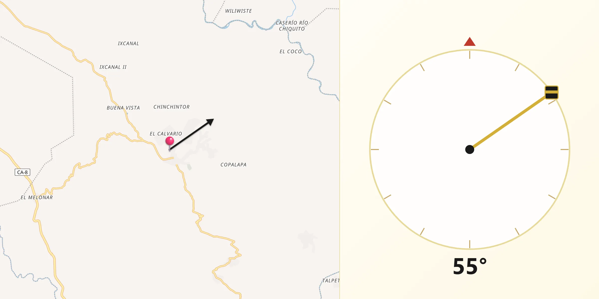 Dirección de la Qibla desde Comapa