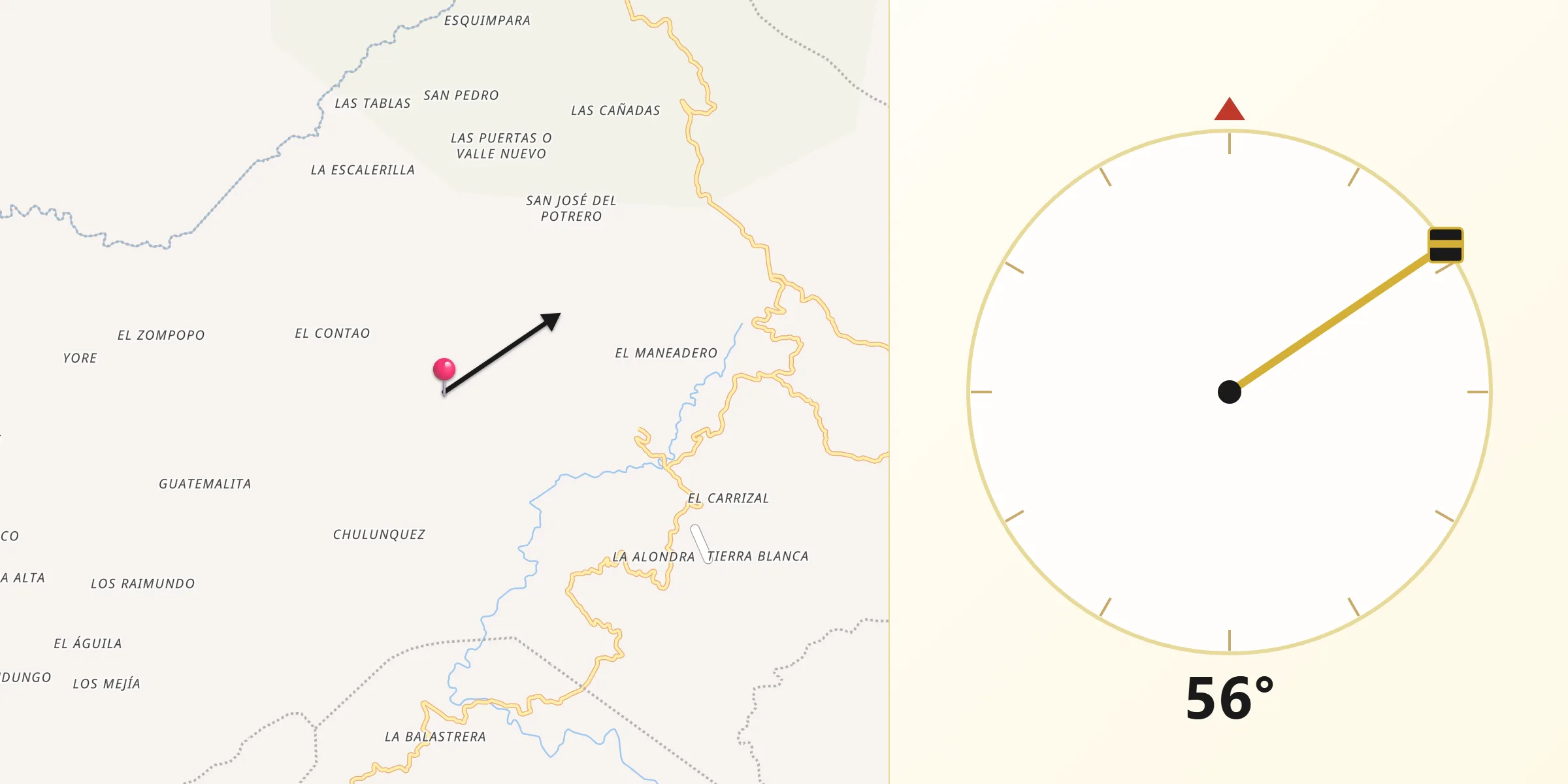 Dirección de la Qibla desde Gualcince