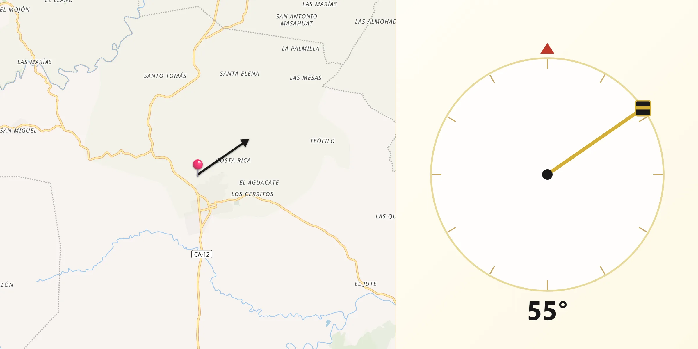 Dirección de la Qibla desde Texistepeque