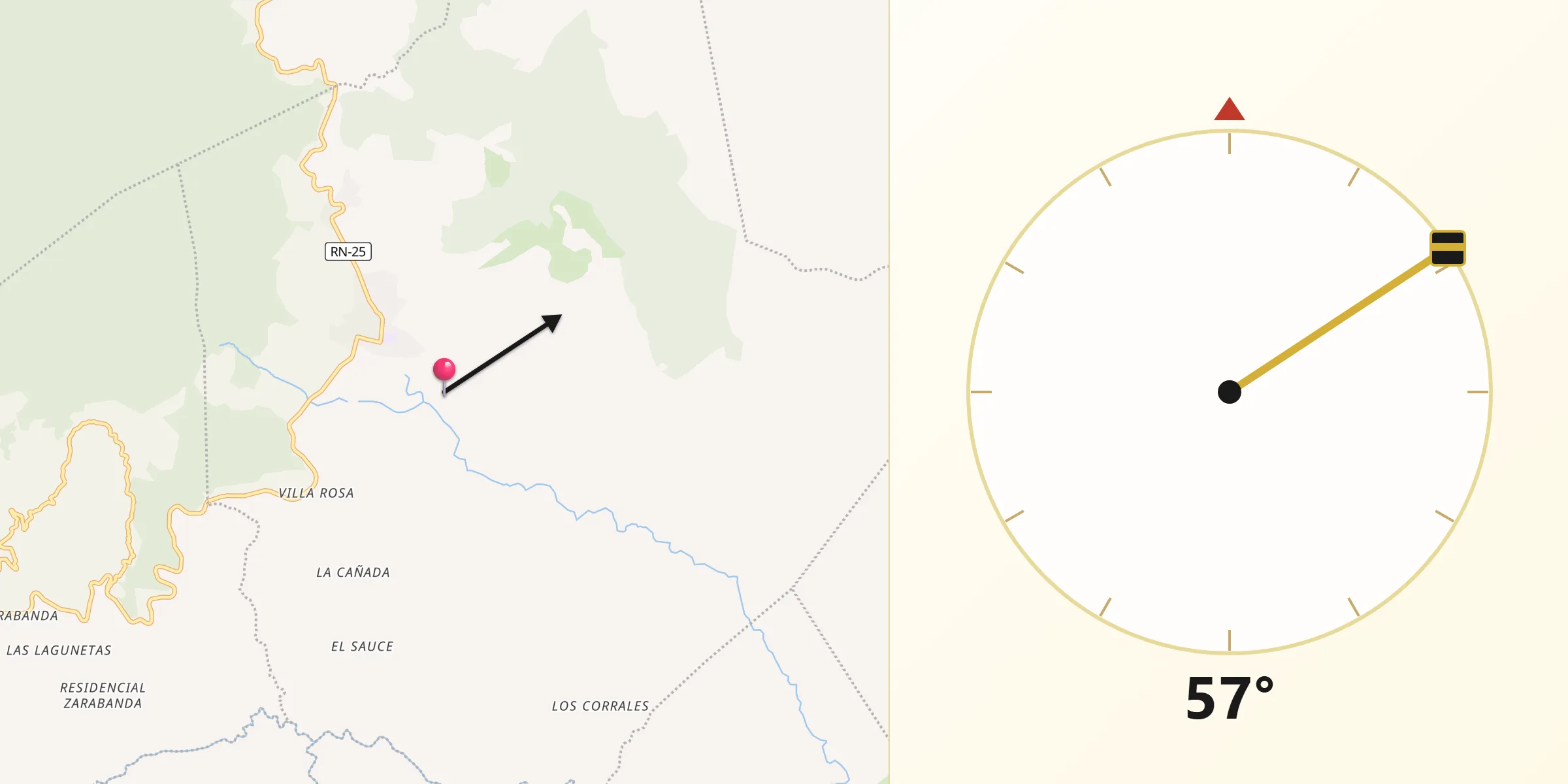 Dirección de la Qibla desde Valle de Ángeles