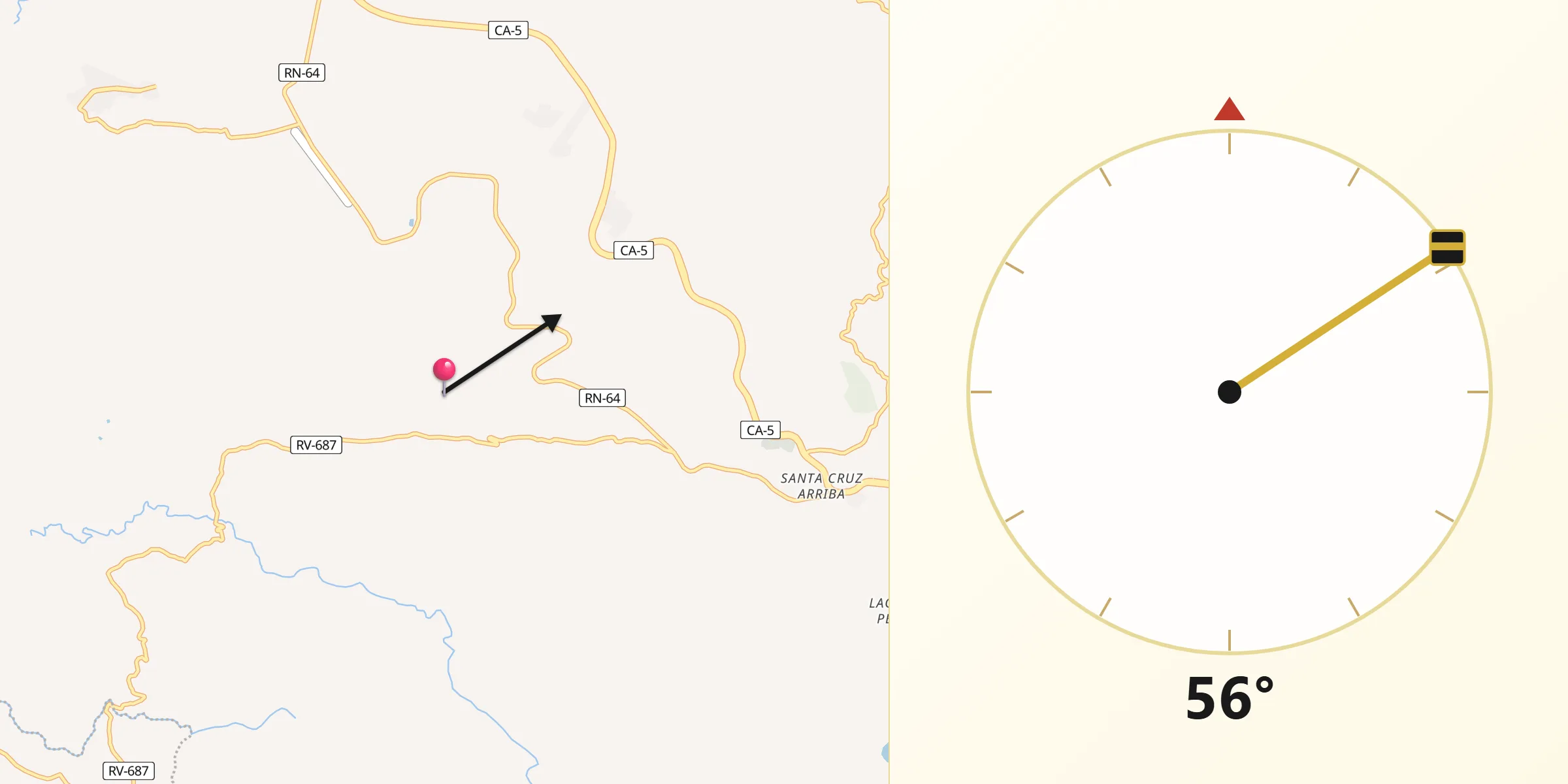 Dirección de la Qibla desde Támara