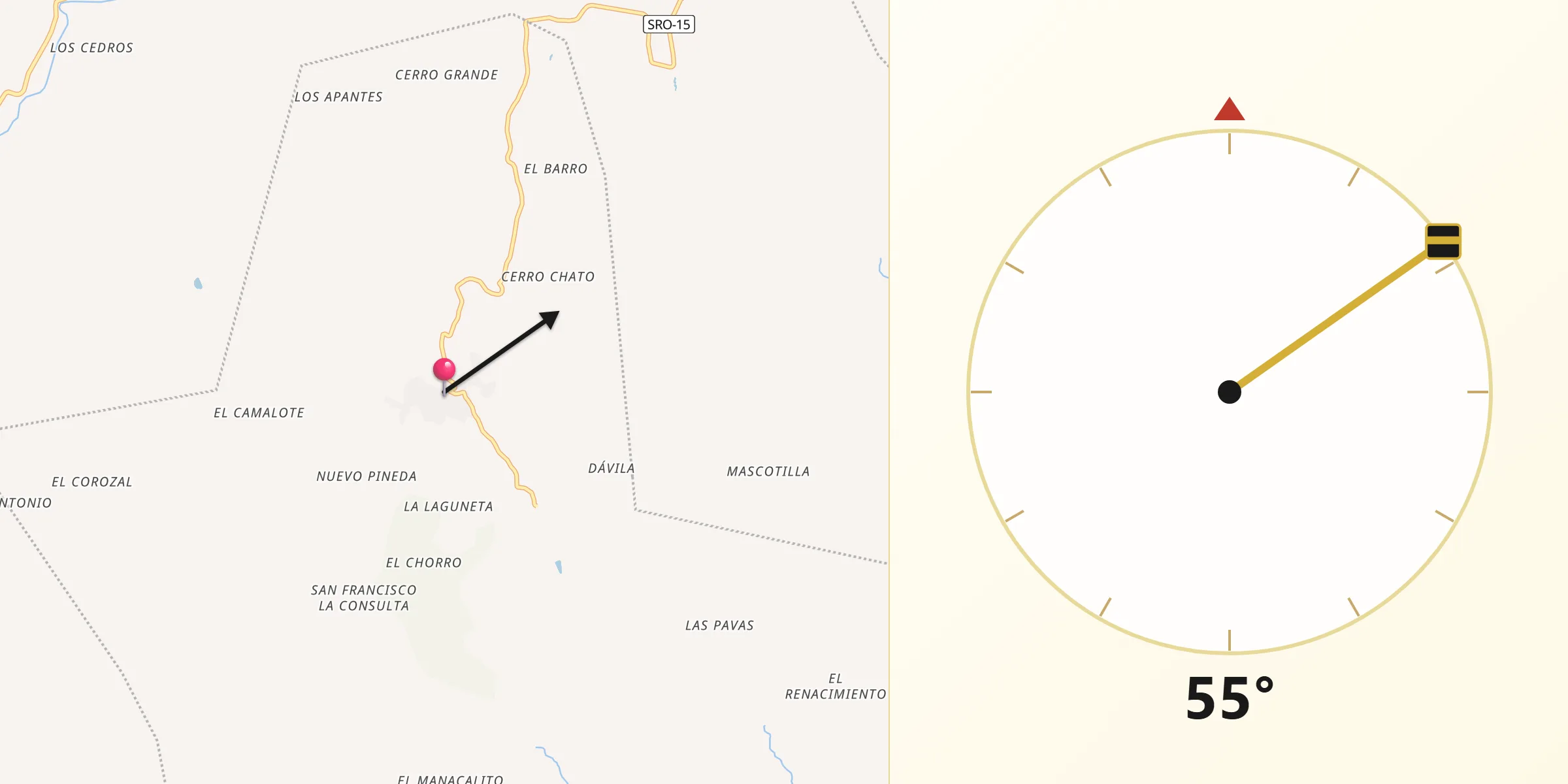 Dirección de la Qibla desde Santa María Ixhuatán