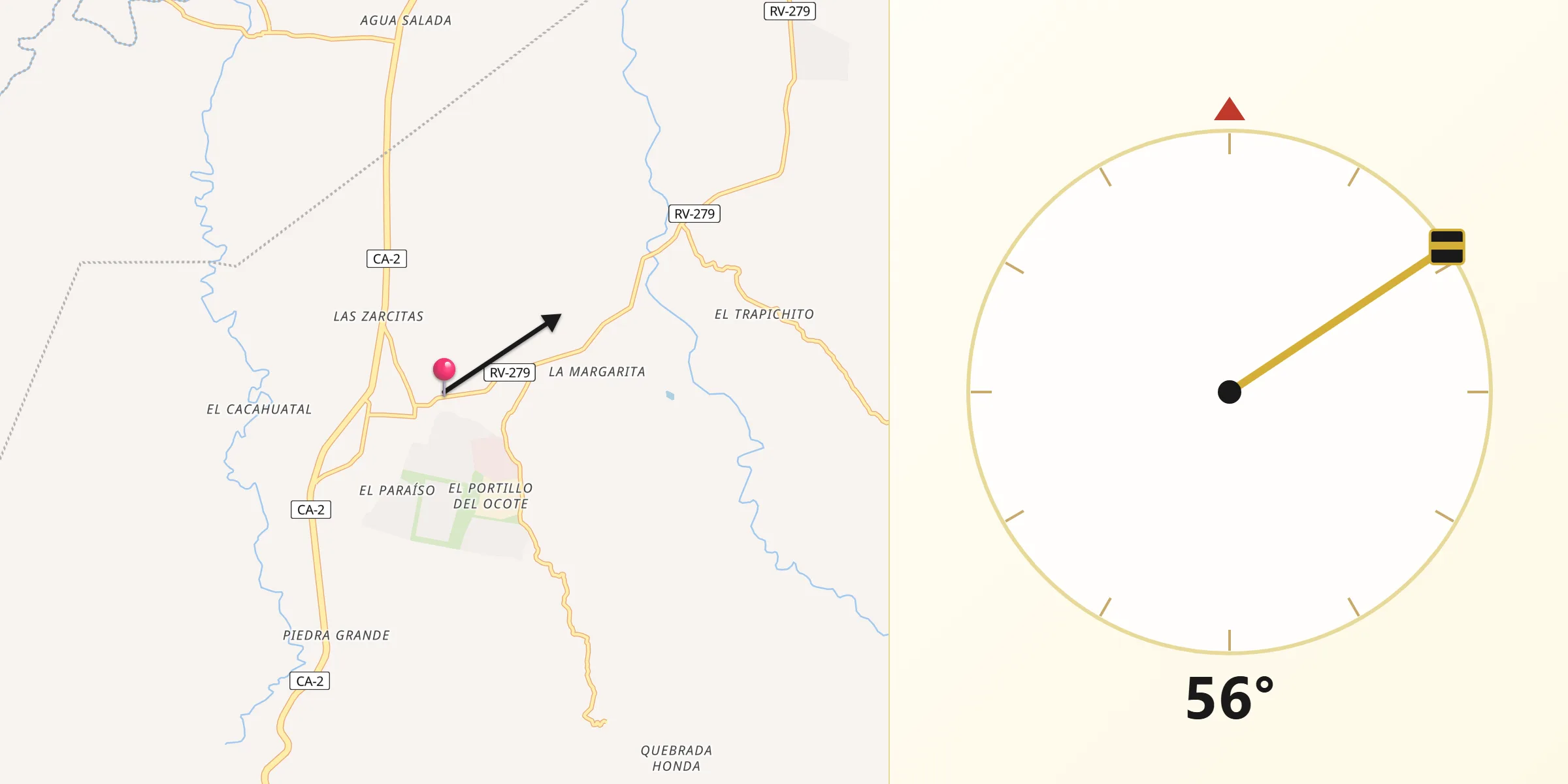 Dirección de la Qibla desde Lamaní