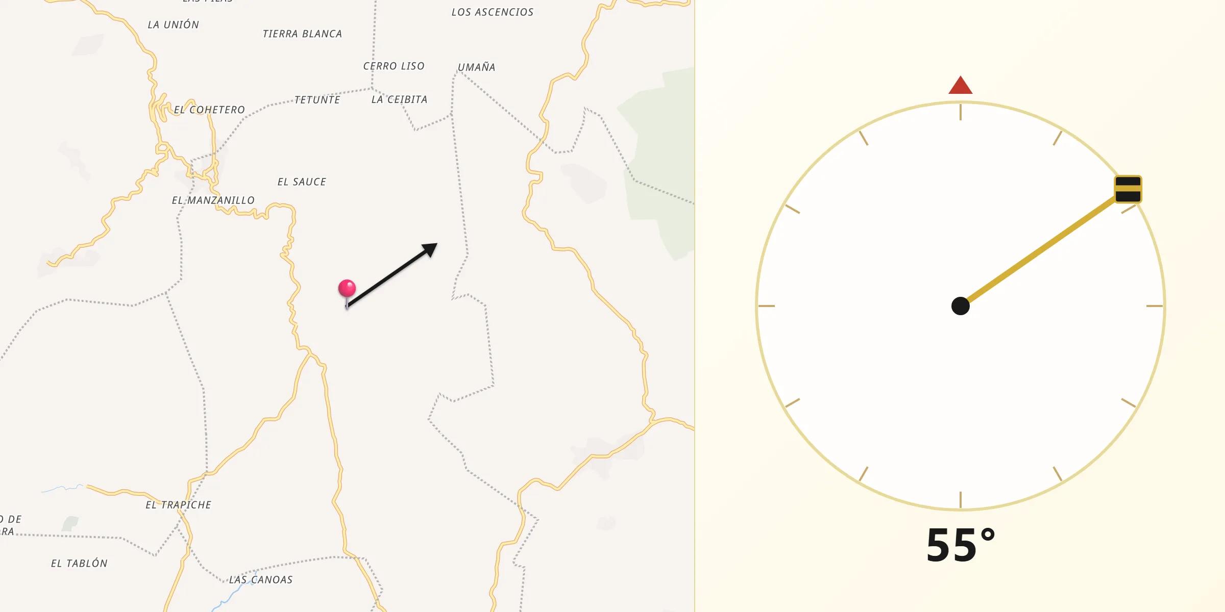 Dirección de la Qibla desde Yupiltepeque