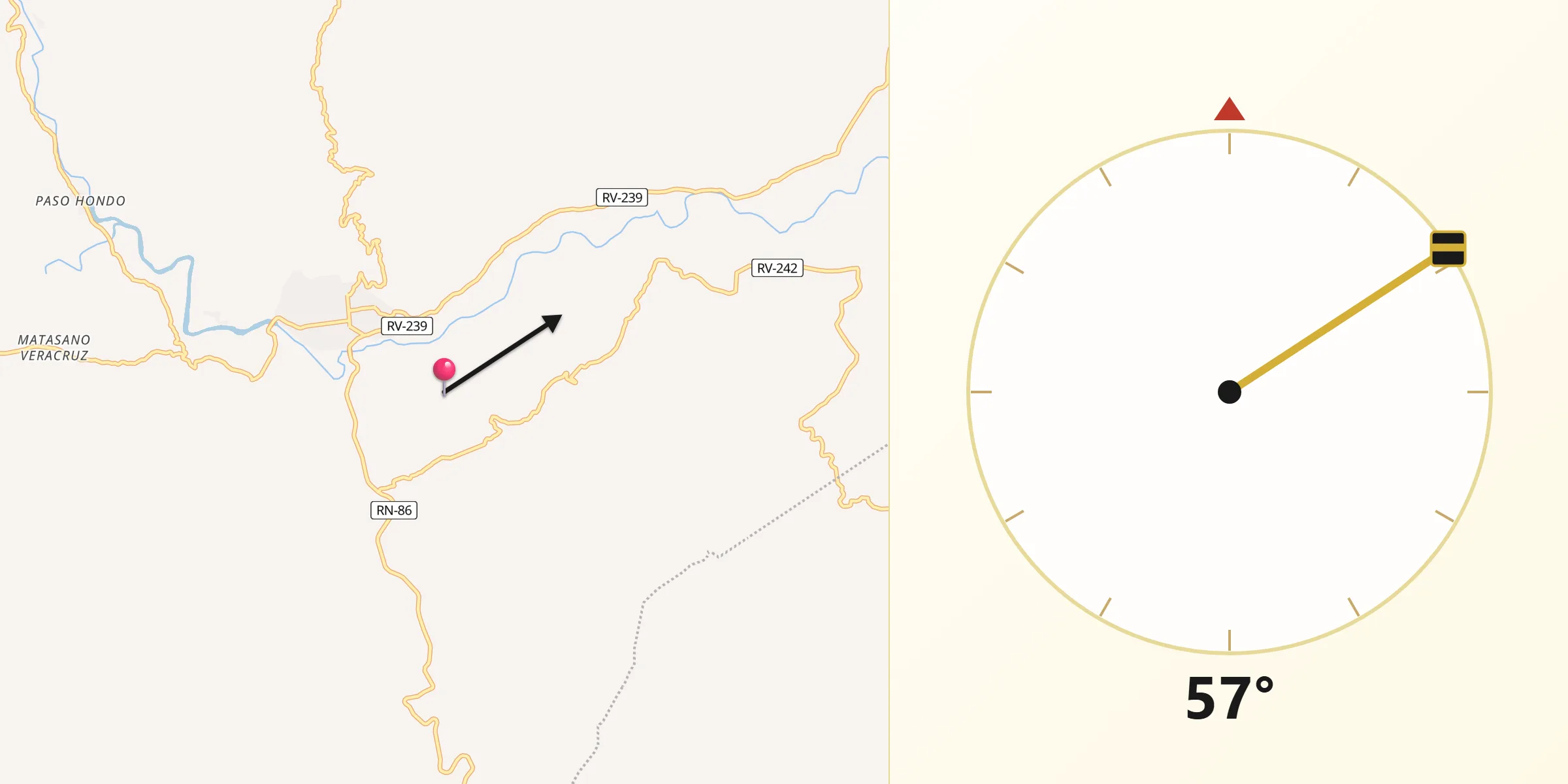 Dirección de la Qibla desde Teupasenti
