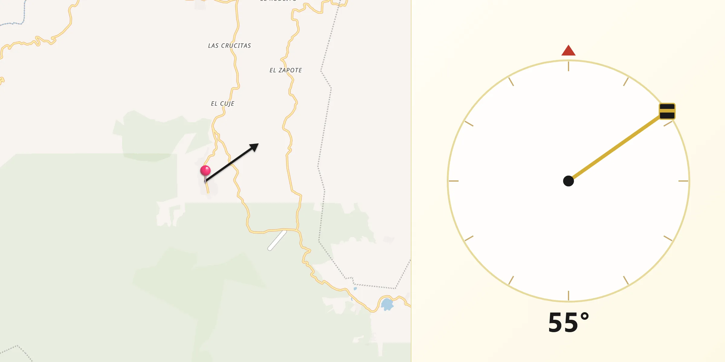 Dirección de la Qibla desde Pueblo Nuevo Viñas