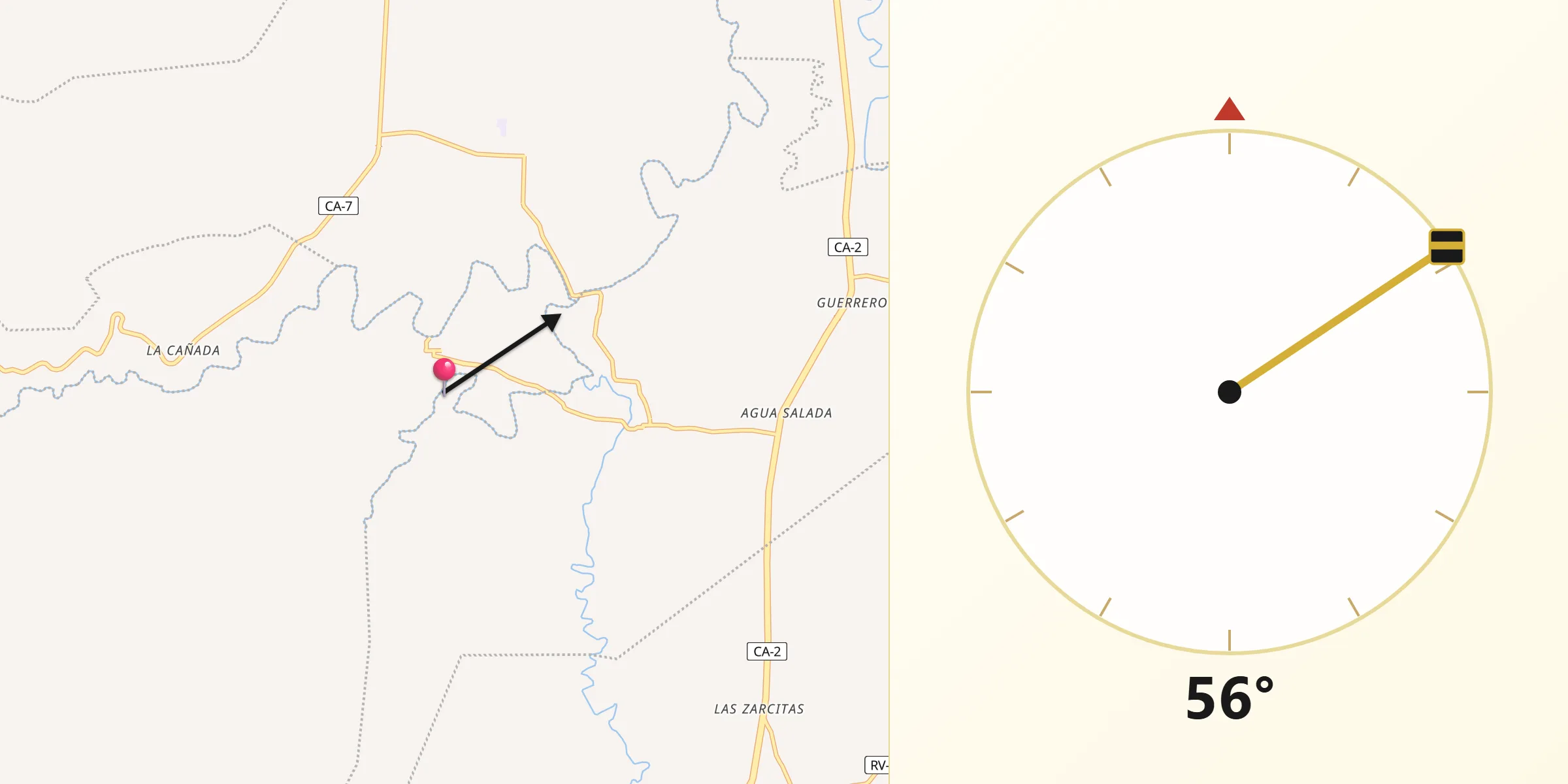 Dirección de la Qibla desde Humuya