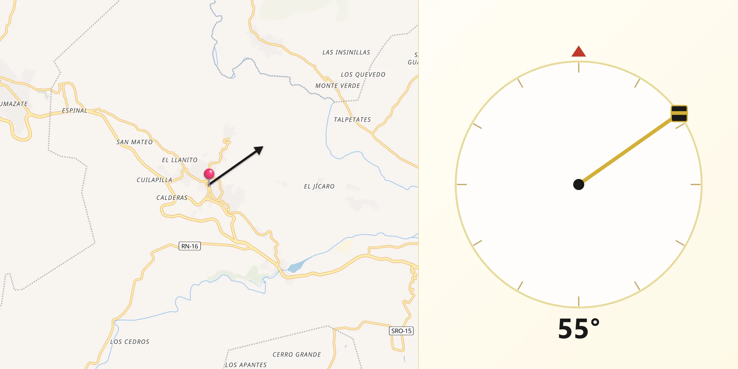 Dirección de la Qibla desde Cuilapa