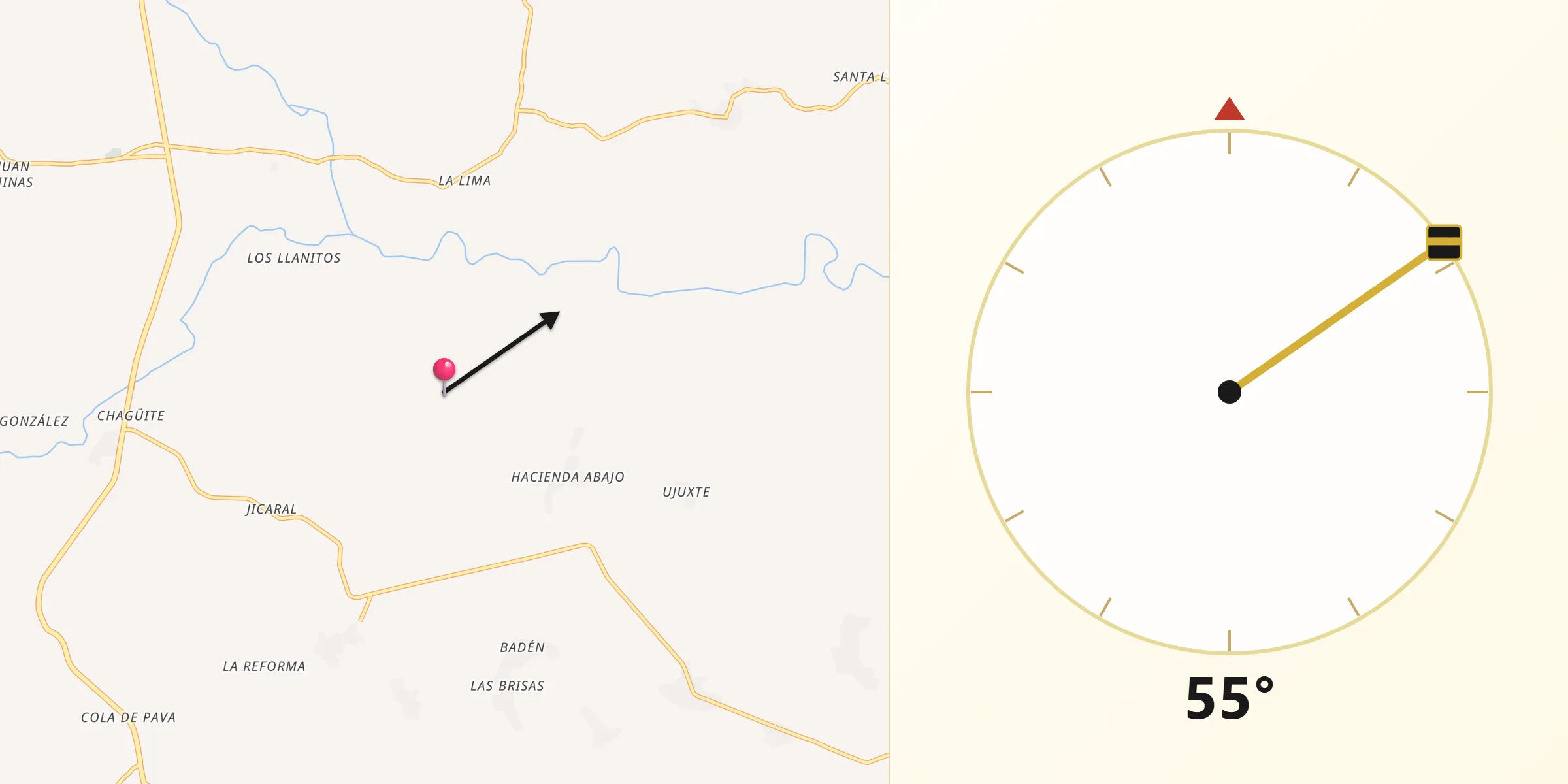 Dirección de la Qibla desde Municipio de Asunción Mita