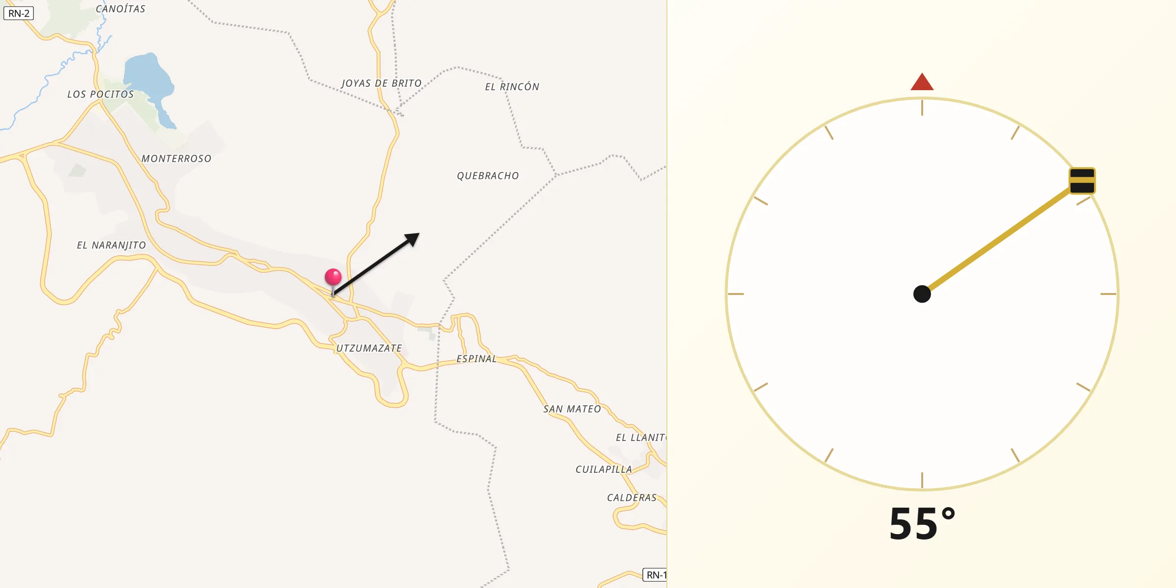 Dirección de la Qibla desde Barberena