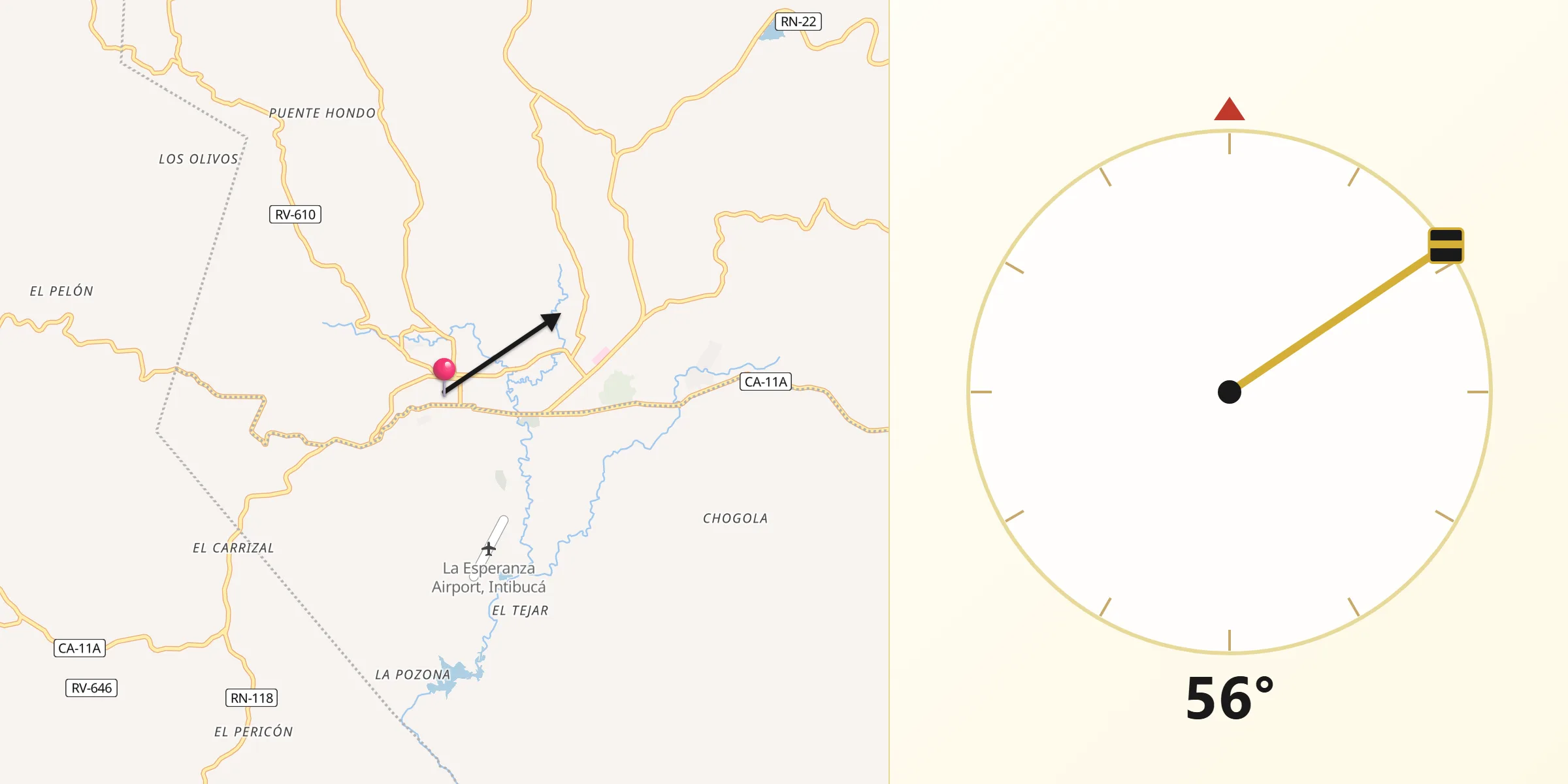 Dirección de la Qibla desde La Esperanza