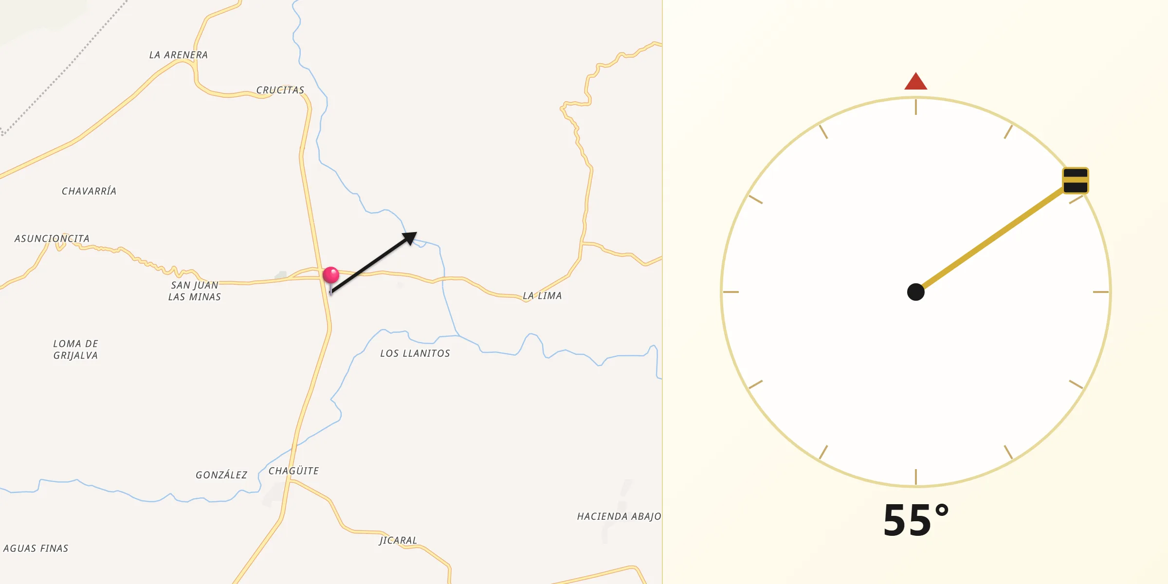 Dirección de la Qibla desde Asunción Mita