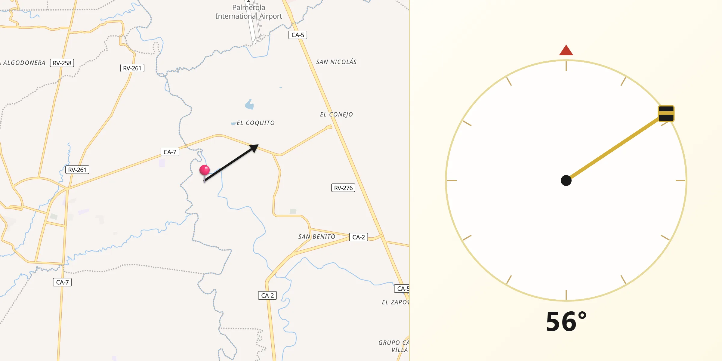 Dirección de la Qibla desde Yarumela
