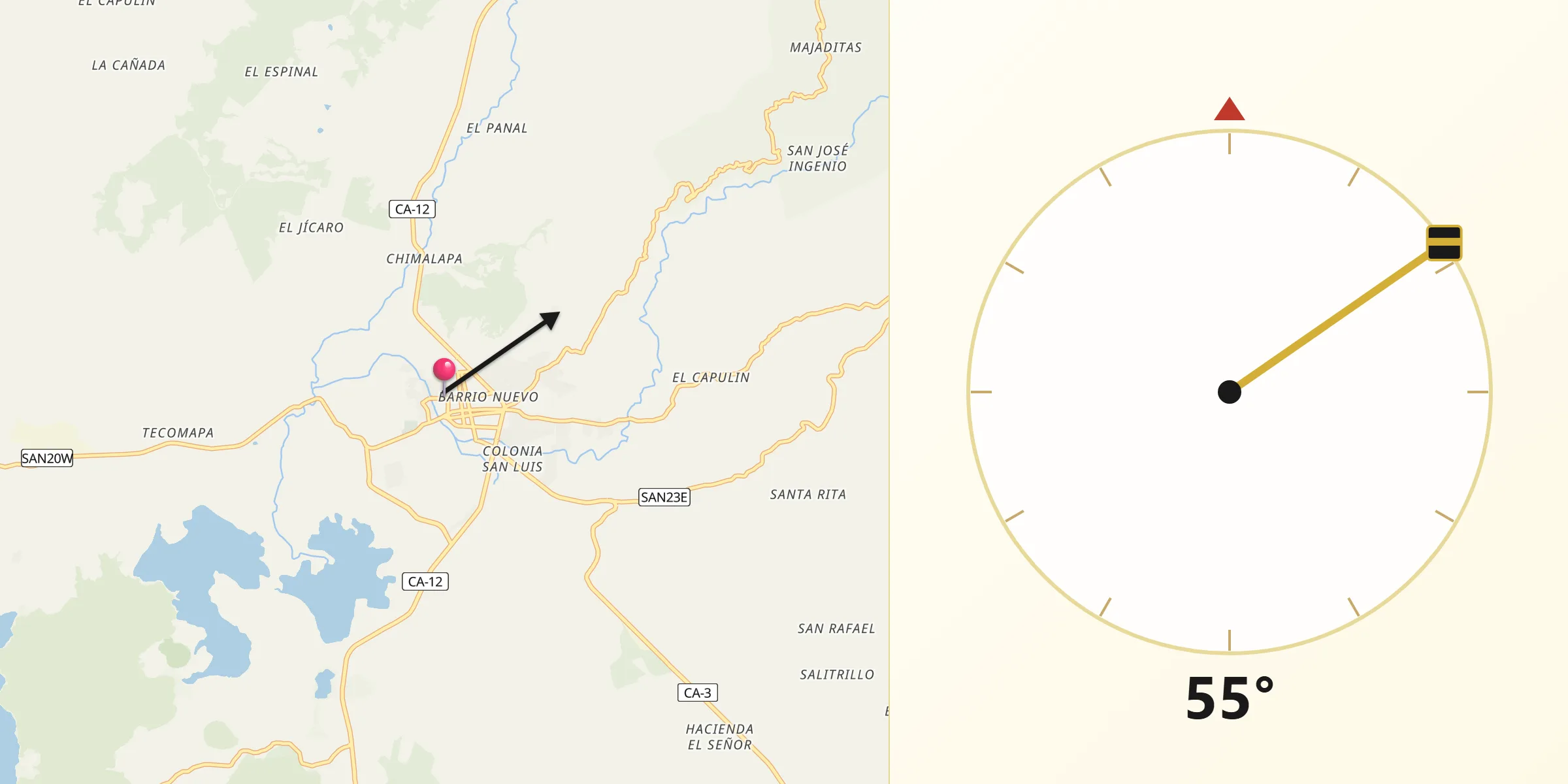 Dirección de la Qibla desde Metapán