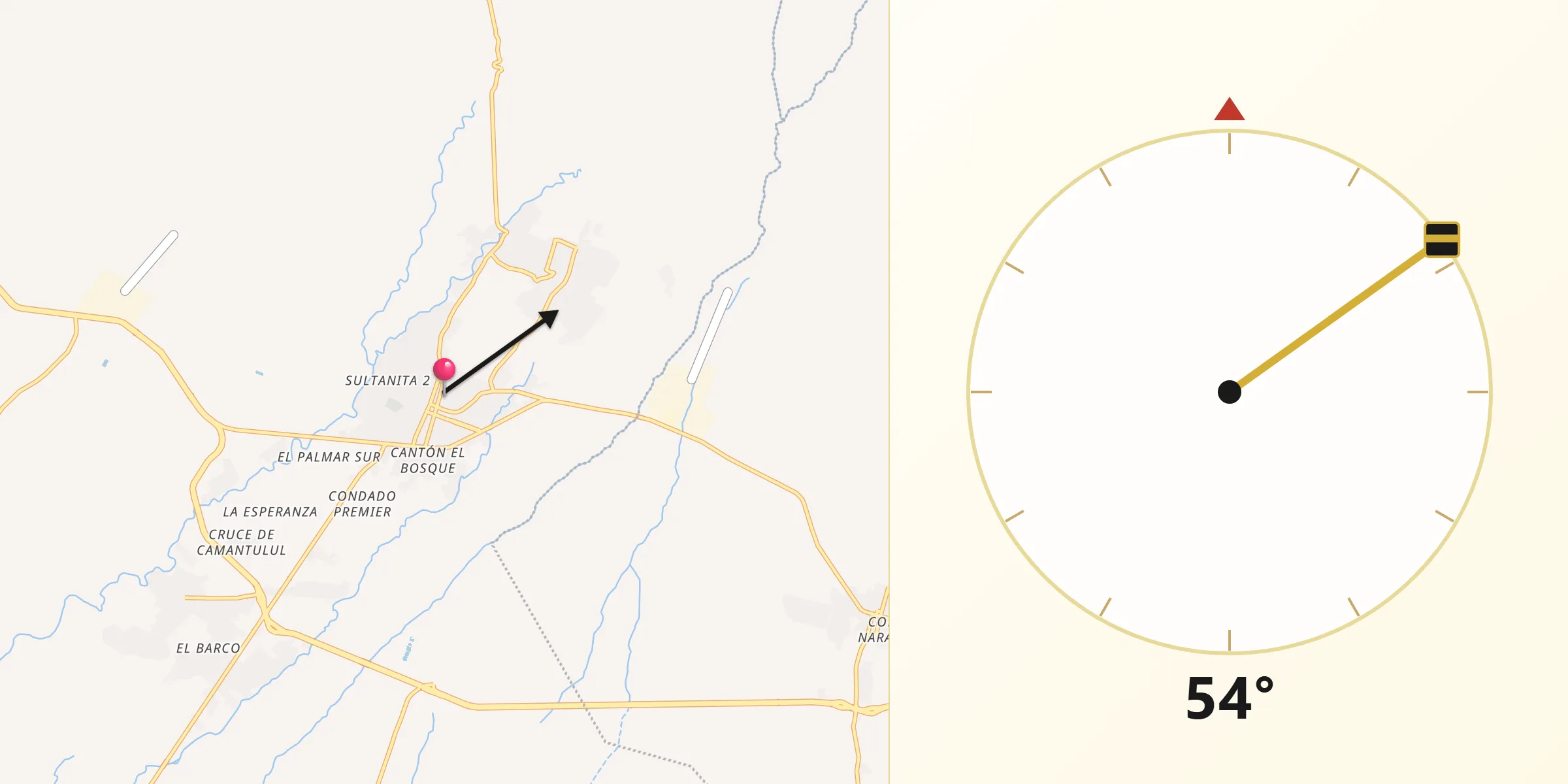 Dirección de la Qibla desde Santa Lucía Cotzumalguapa