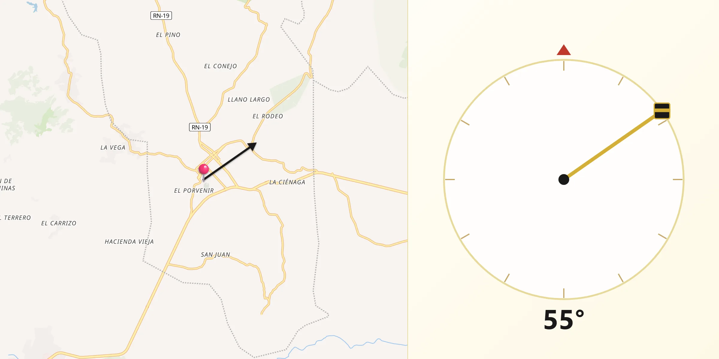 Dirección de la Qibla desde El Progreso