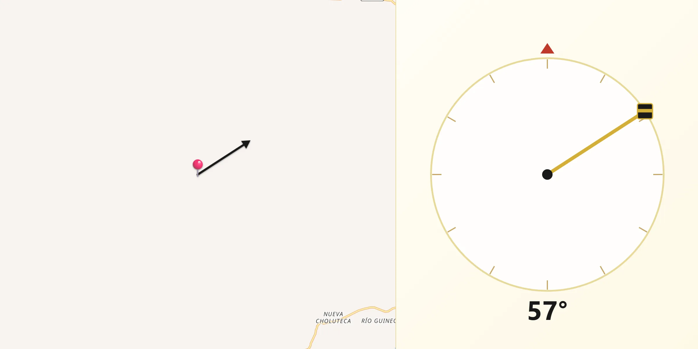 Dirección de la Qibla desde Patuca