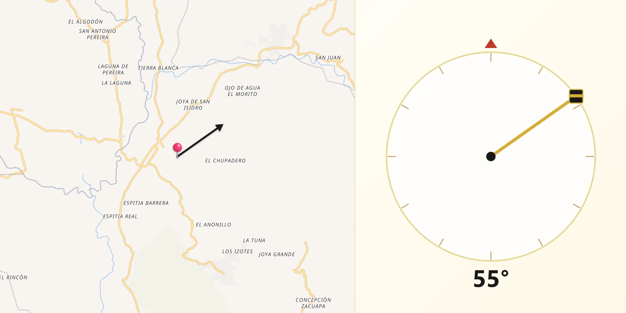 Dirección de la Qibla desde Nueva Santa Rosa