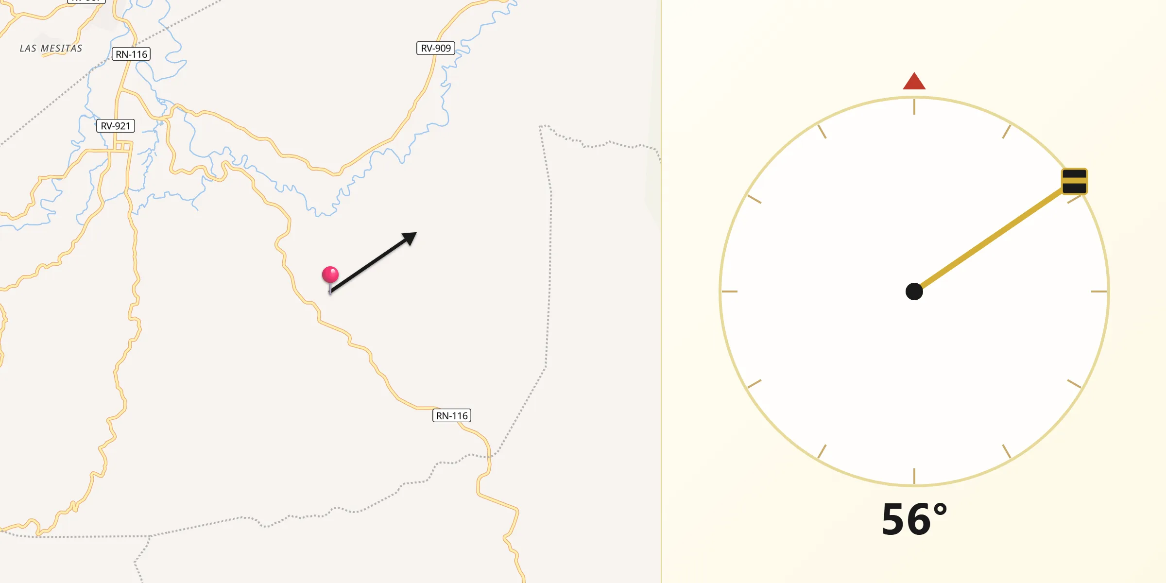 Dirección de la Qibla desde El Tránsito