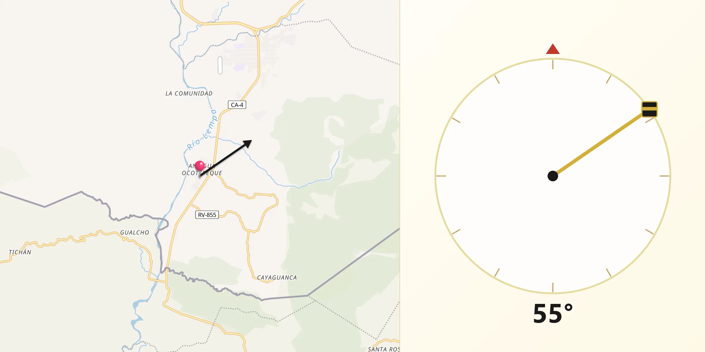 Dirección de la Qibla desde Antigua Ocotepeque