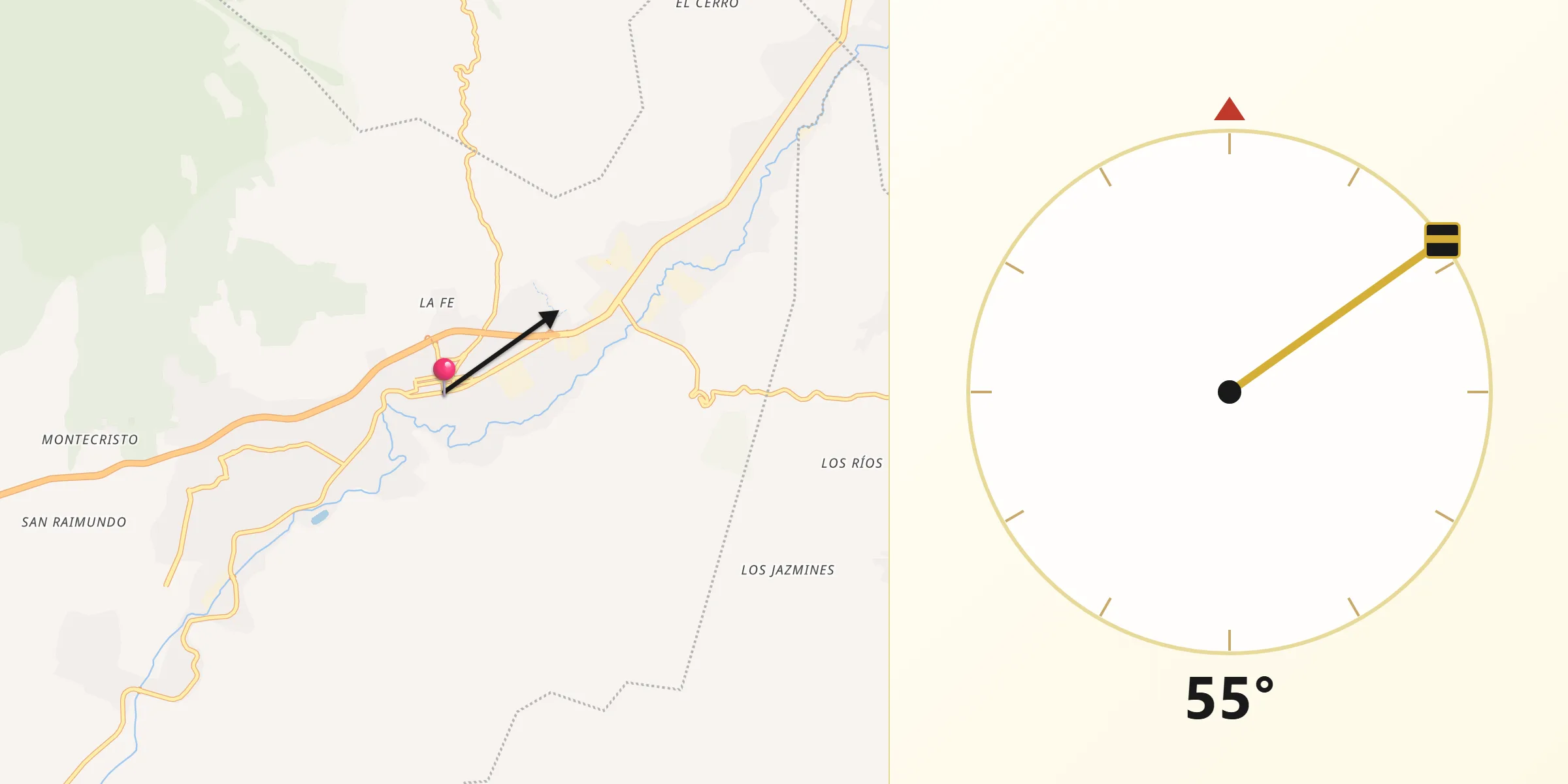 Dirección de la Qibla desde Palín