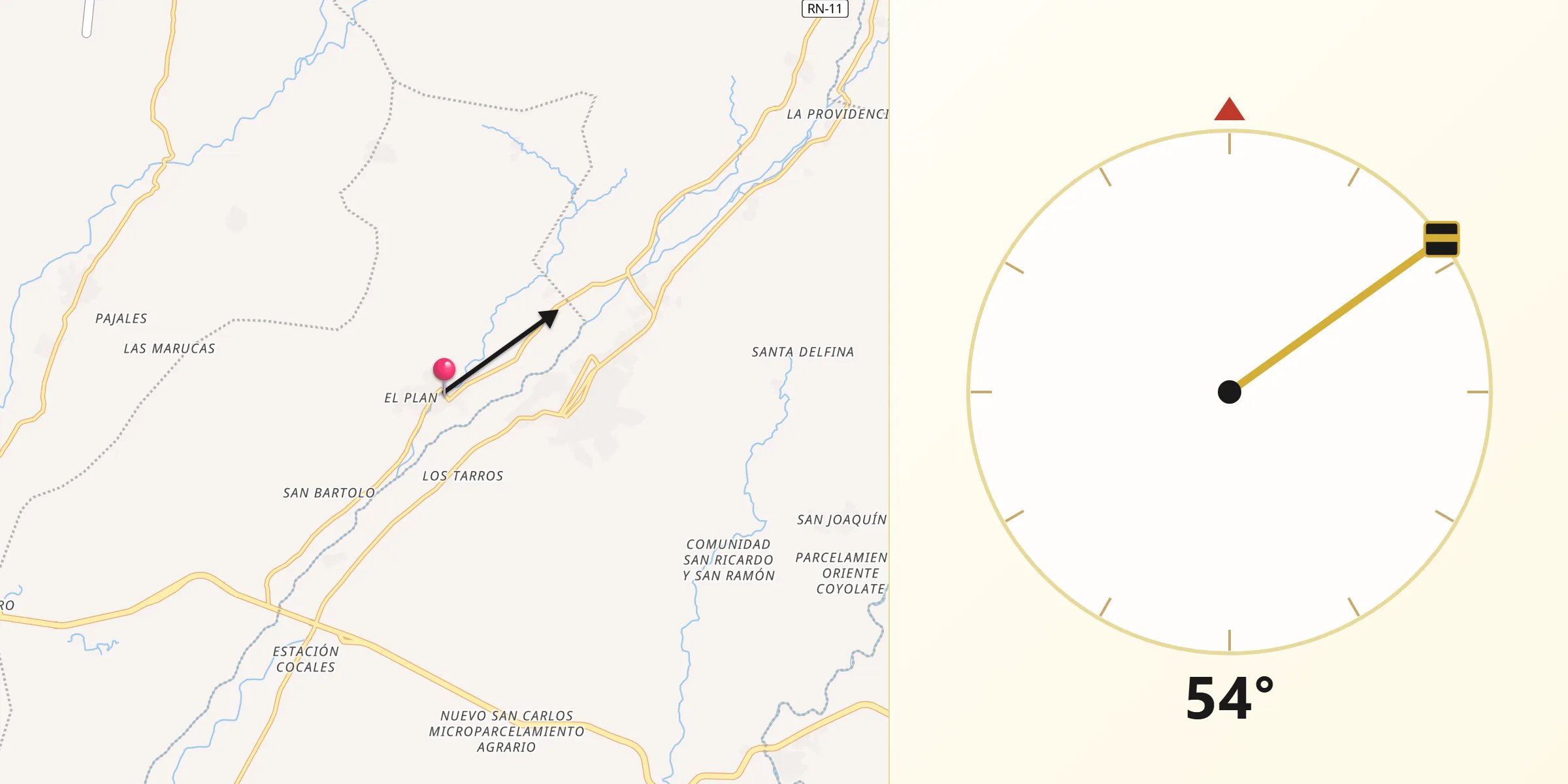 Dirección de la Qibla desde San Juan Bautista