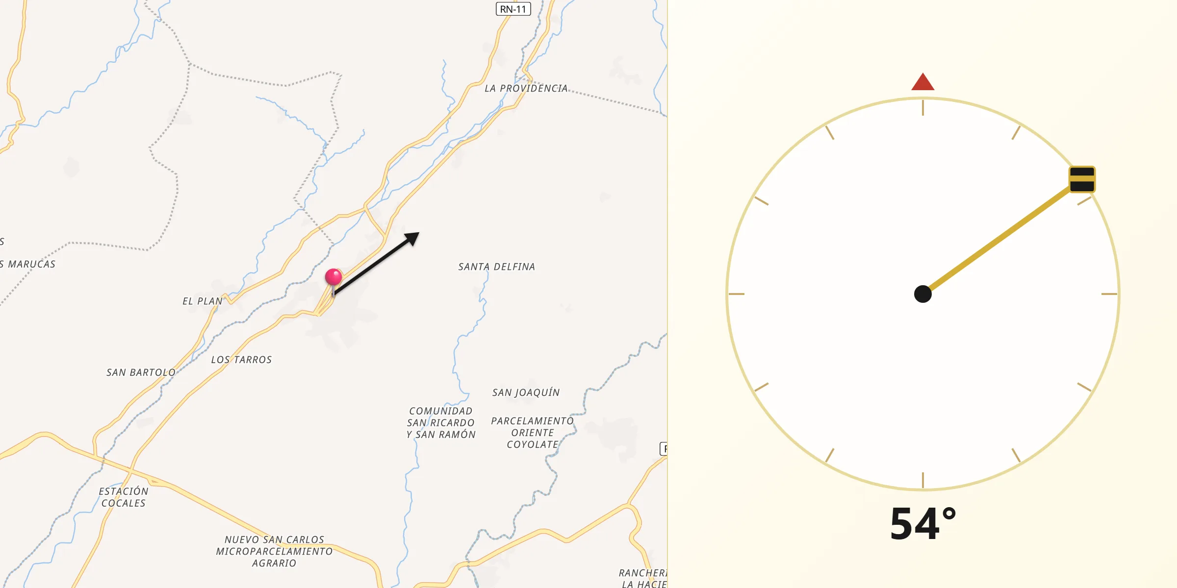 Dirección de la Qibla desde Patulul