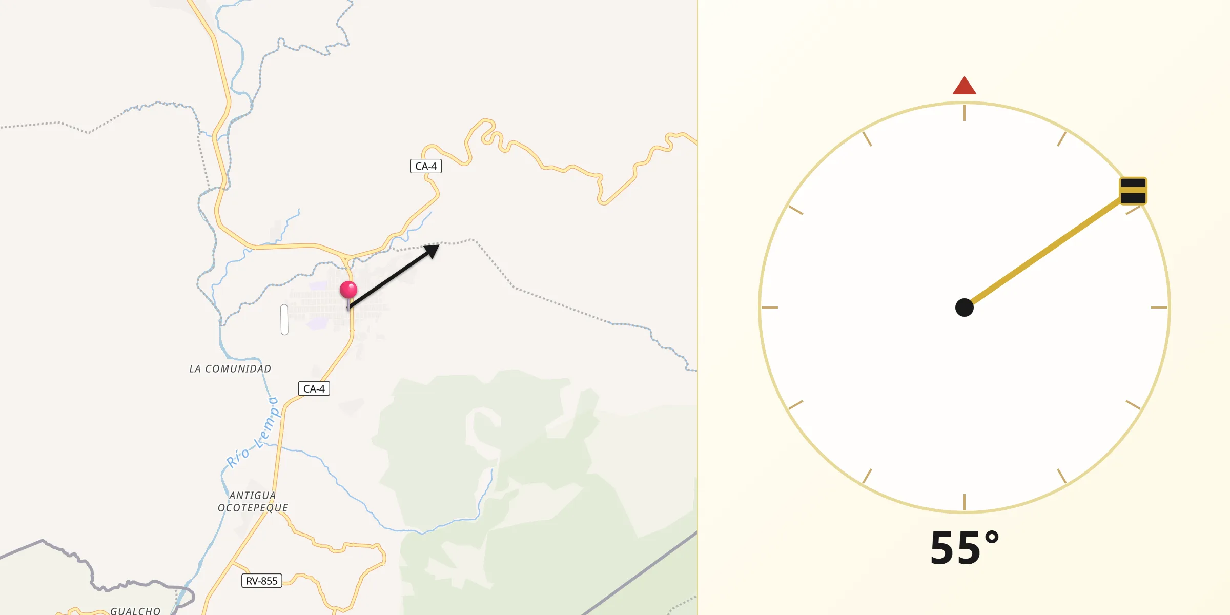 Dirección de la Qibla desde Nueva Ocotepeque