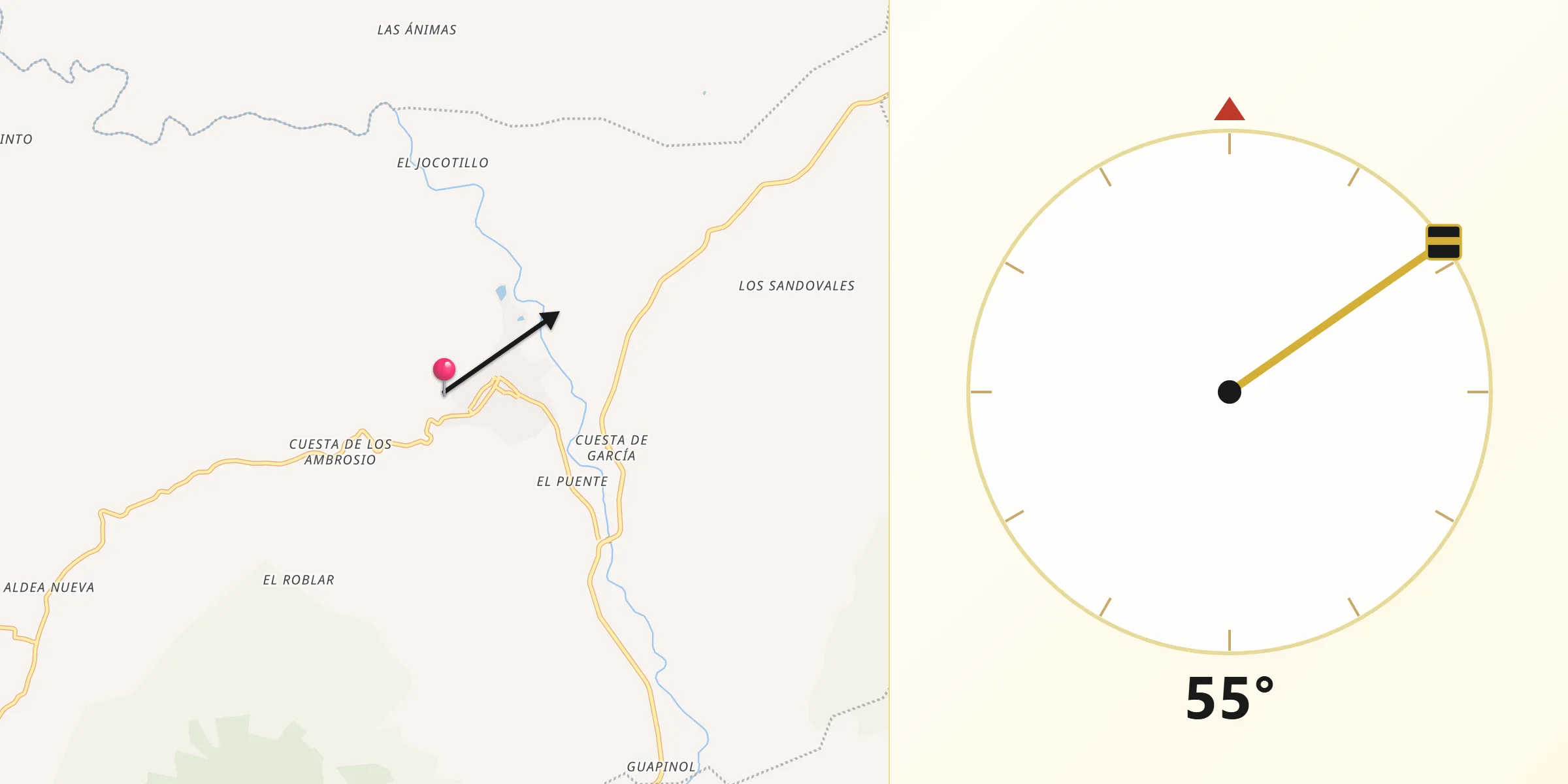 Dirección de la Qibla desde Santa Catarina Mita