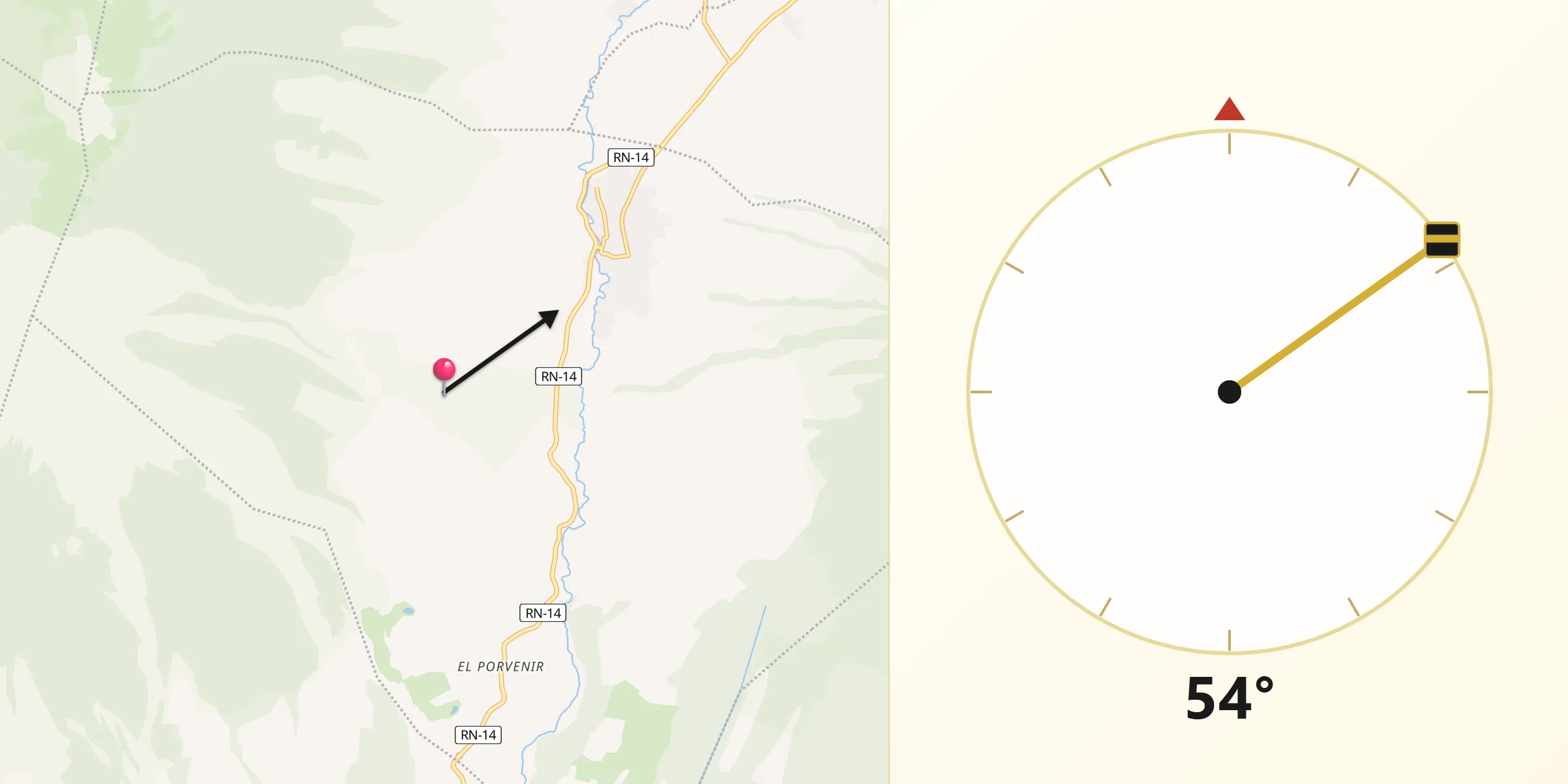 Dirección de la Qibla desde Municipio de Alotenango