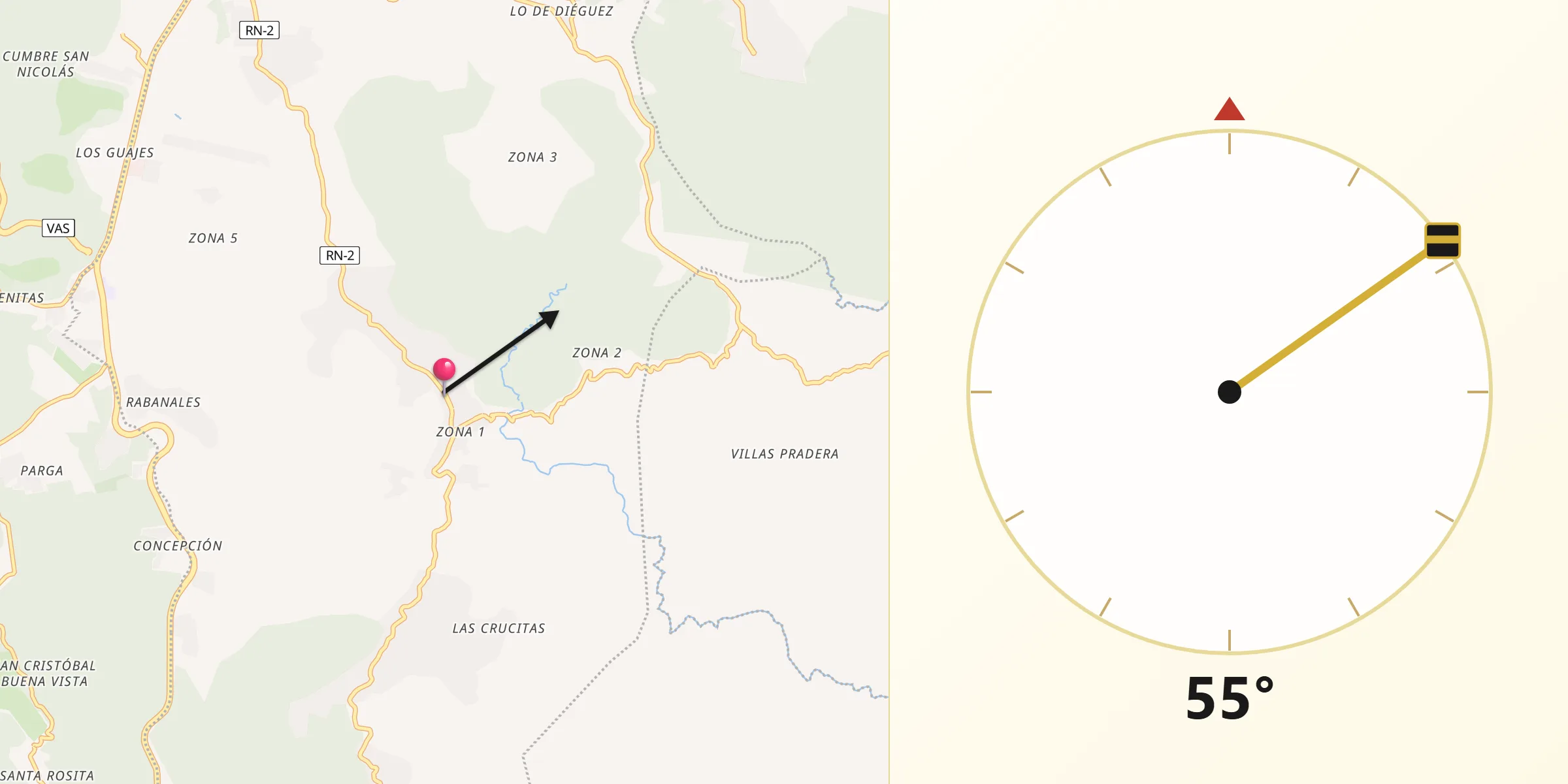 Dirección de la Qibla desde Fraijanes