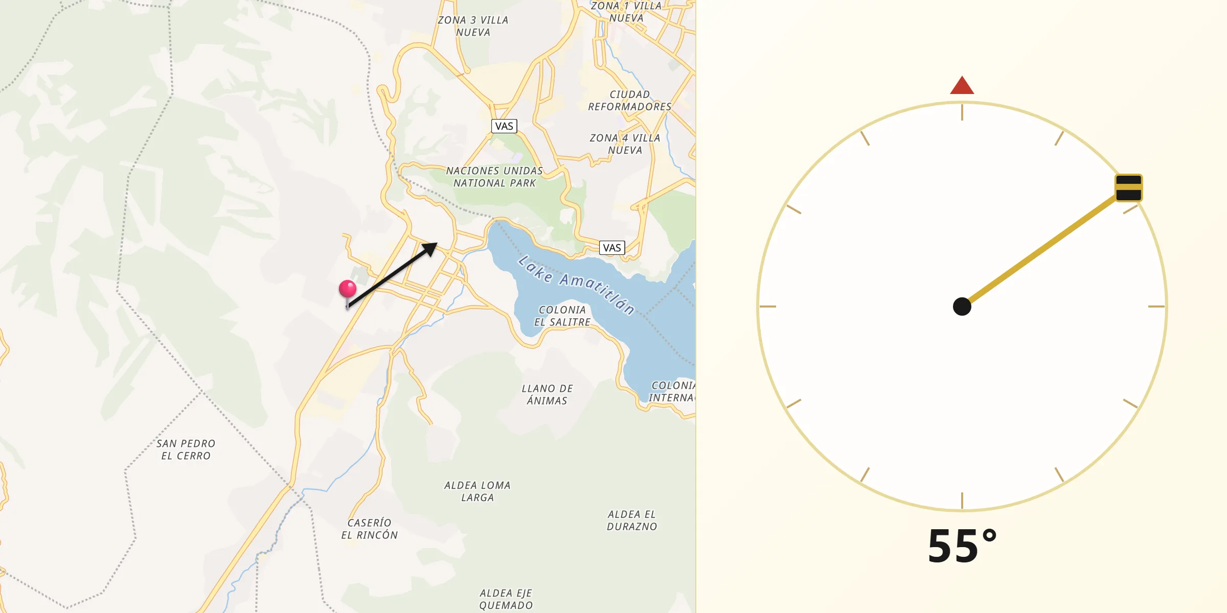 Dirección de la Qibla desde Amatitlán
