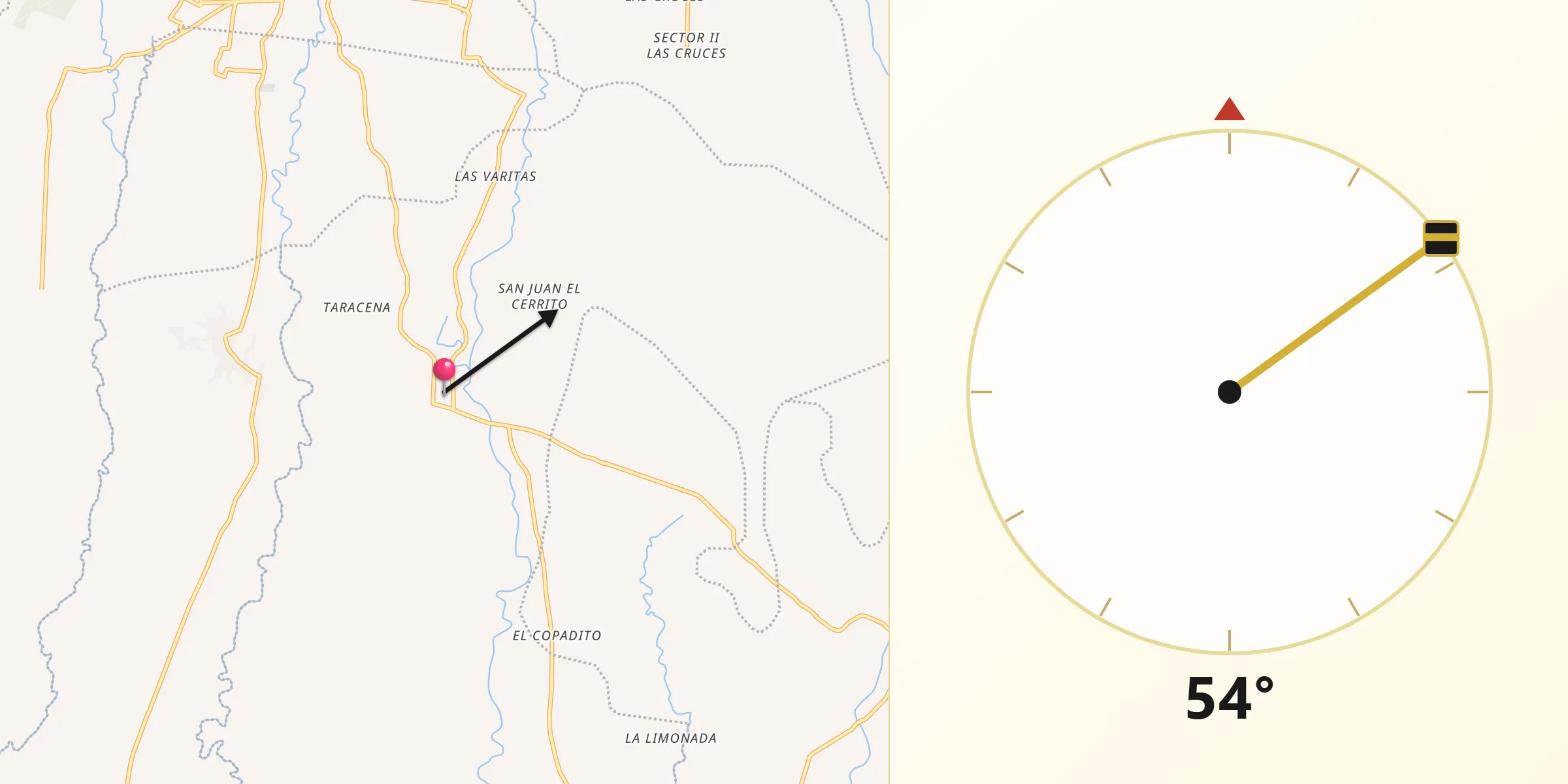 Dirección de la Qibla desde Santo Domingo Suchitepéquez