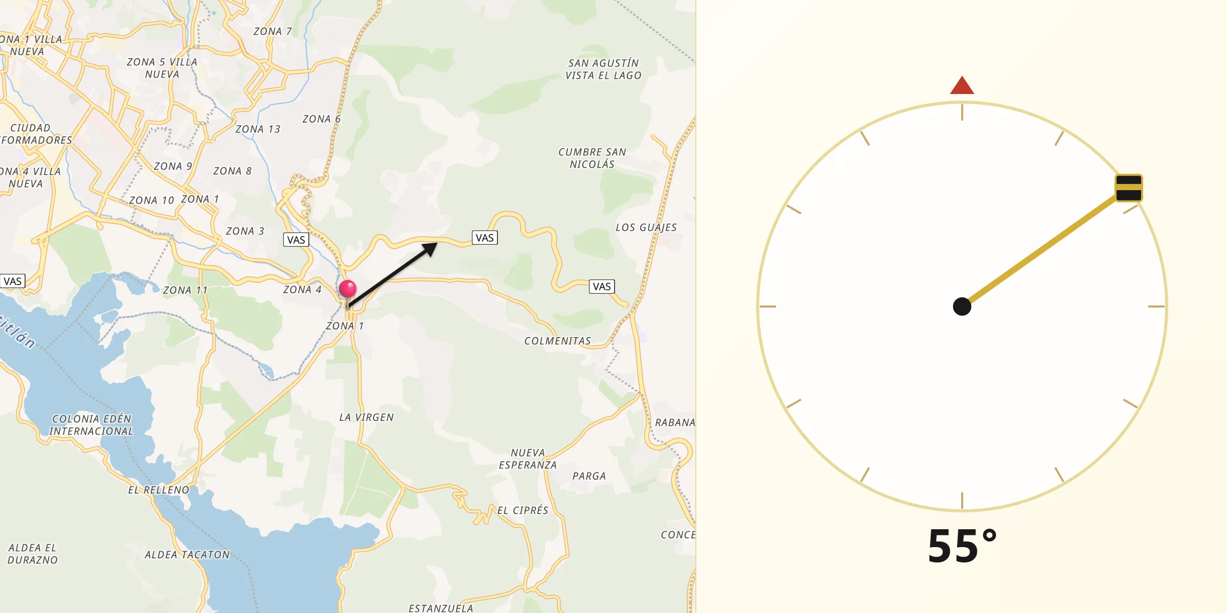 Dirección de la Qibla desde Villa Canales