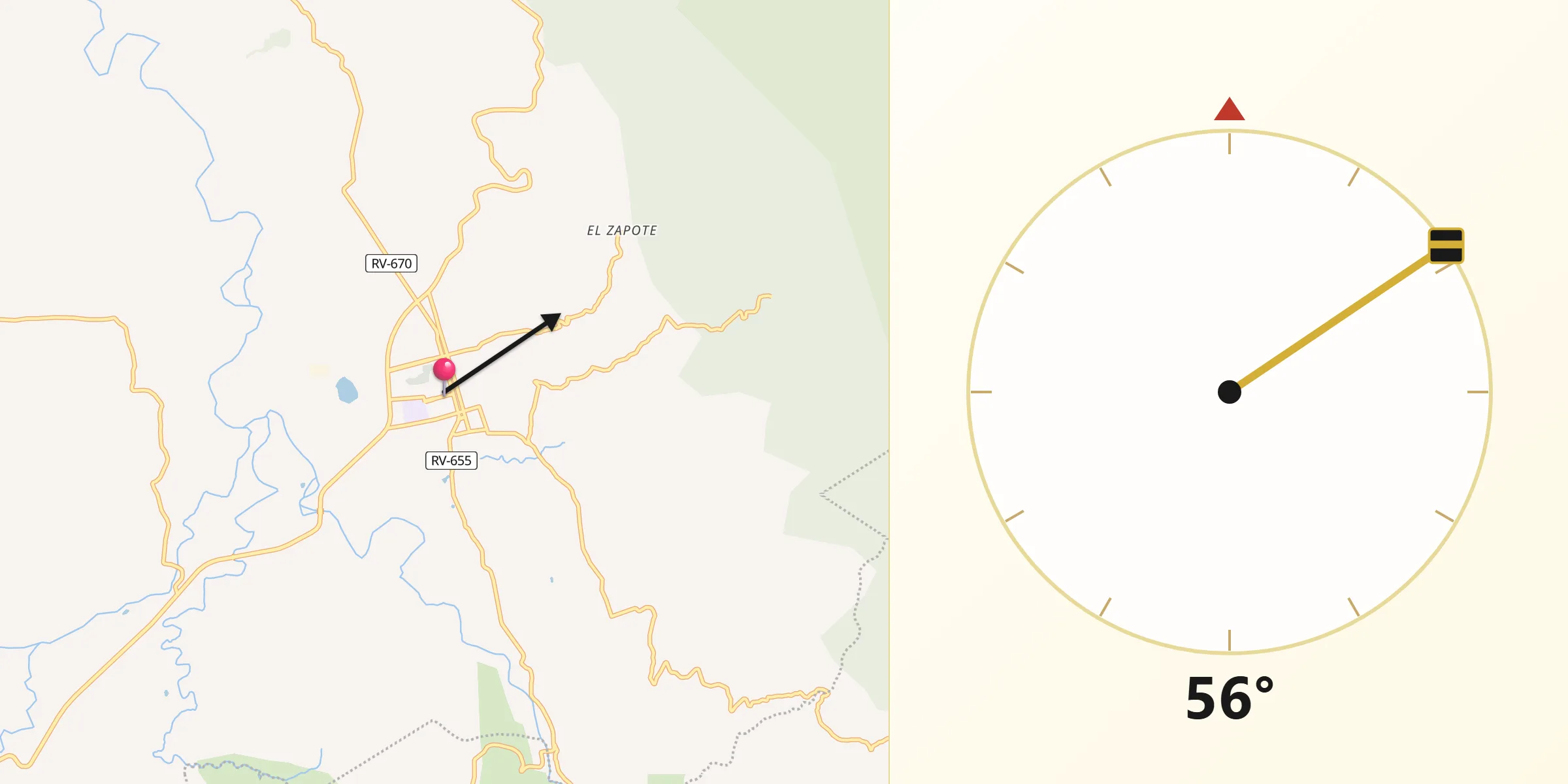 Dirección de la Qibla desde Jesús de Otoro