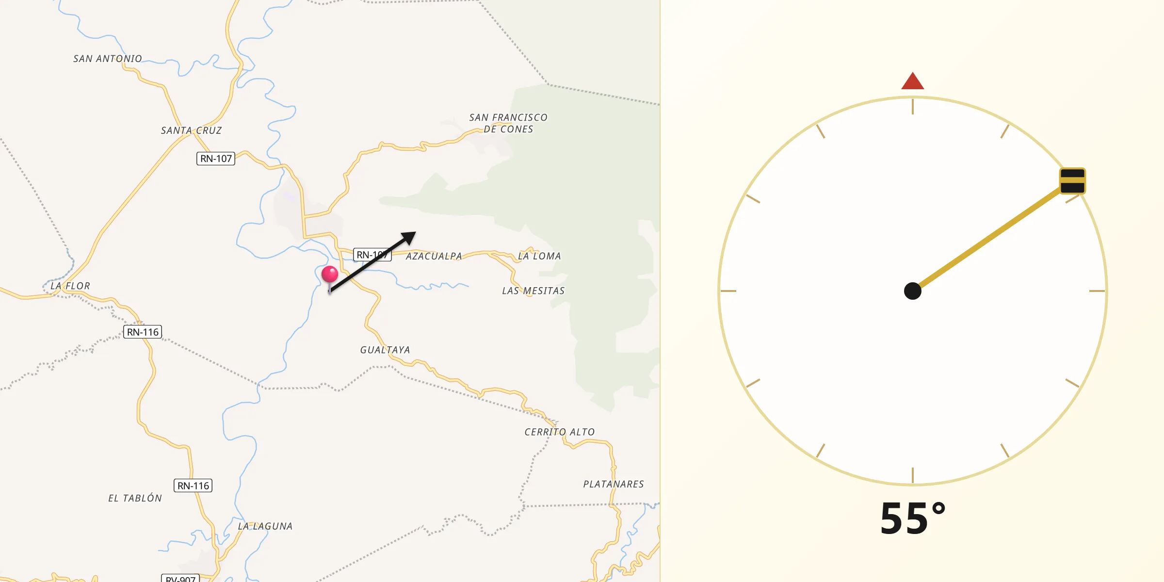 Dirección de la Qibla desde Sensenti