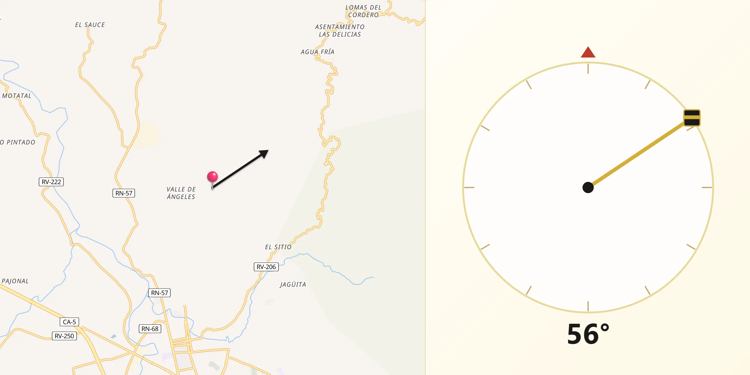 Dirección de la Qibla desde Valle de Ángeles