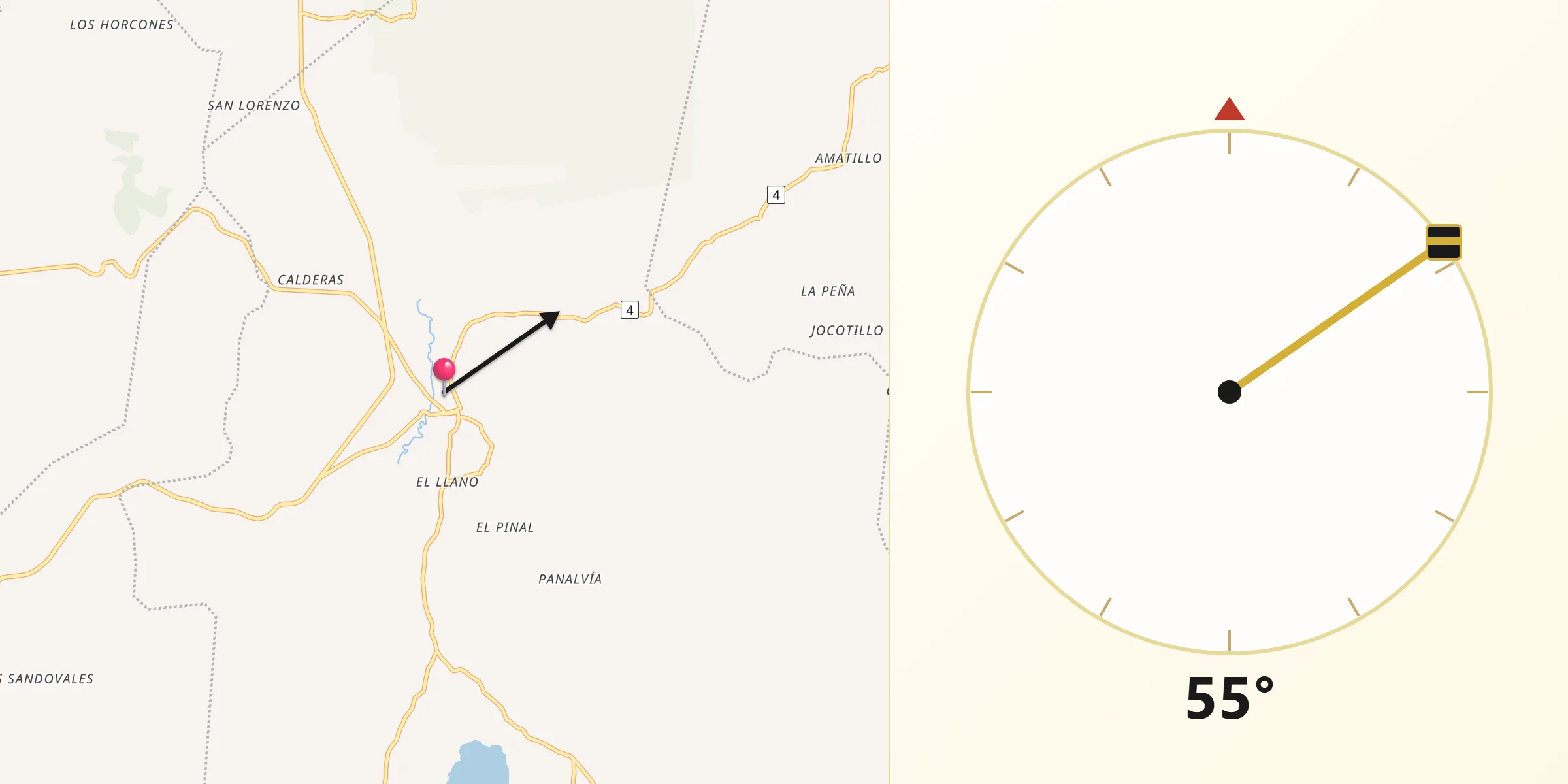 Dirección de la Qibla desde Agua Blanca