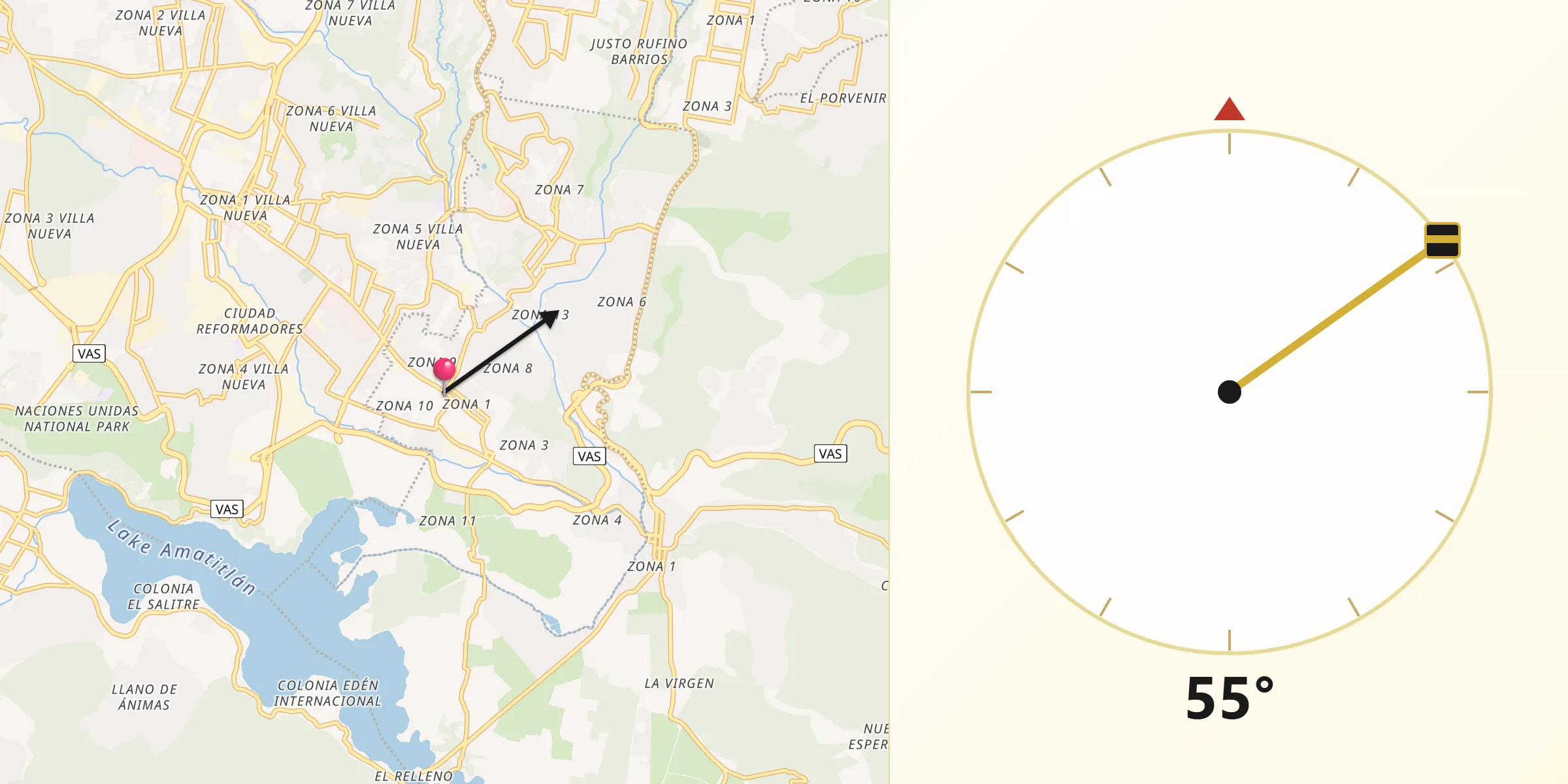 Dirección de la Qibla desde Petapa