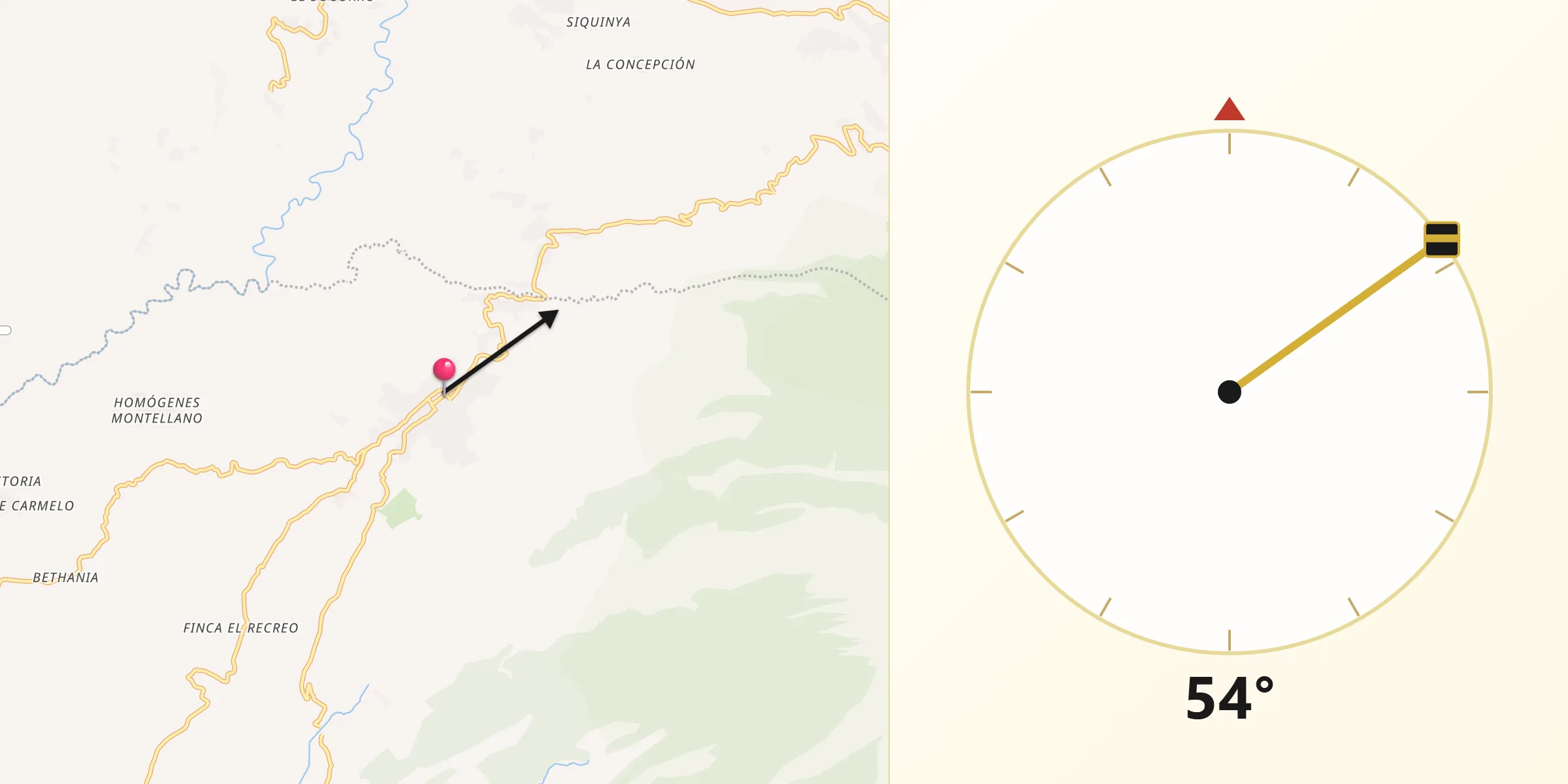 Dirección de la Qibla desde Yepocapa