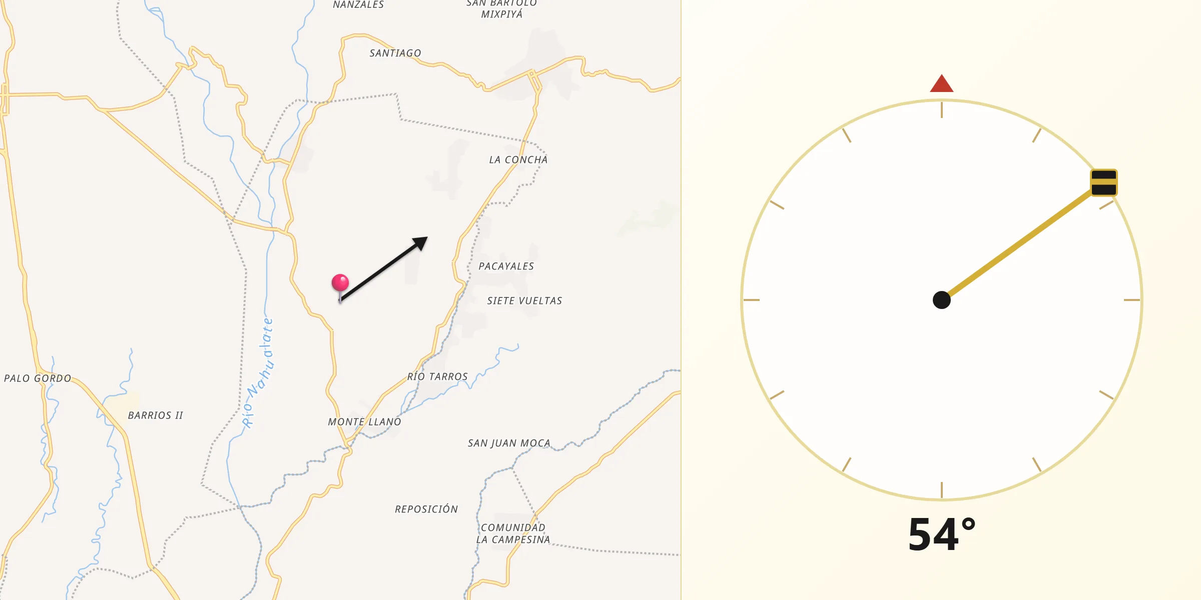 Dirección de la Qibla desde Municipio de San Miguel Panán