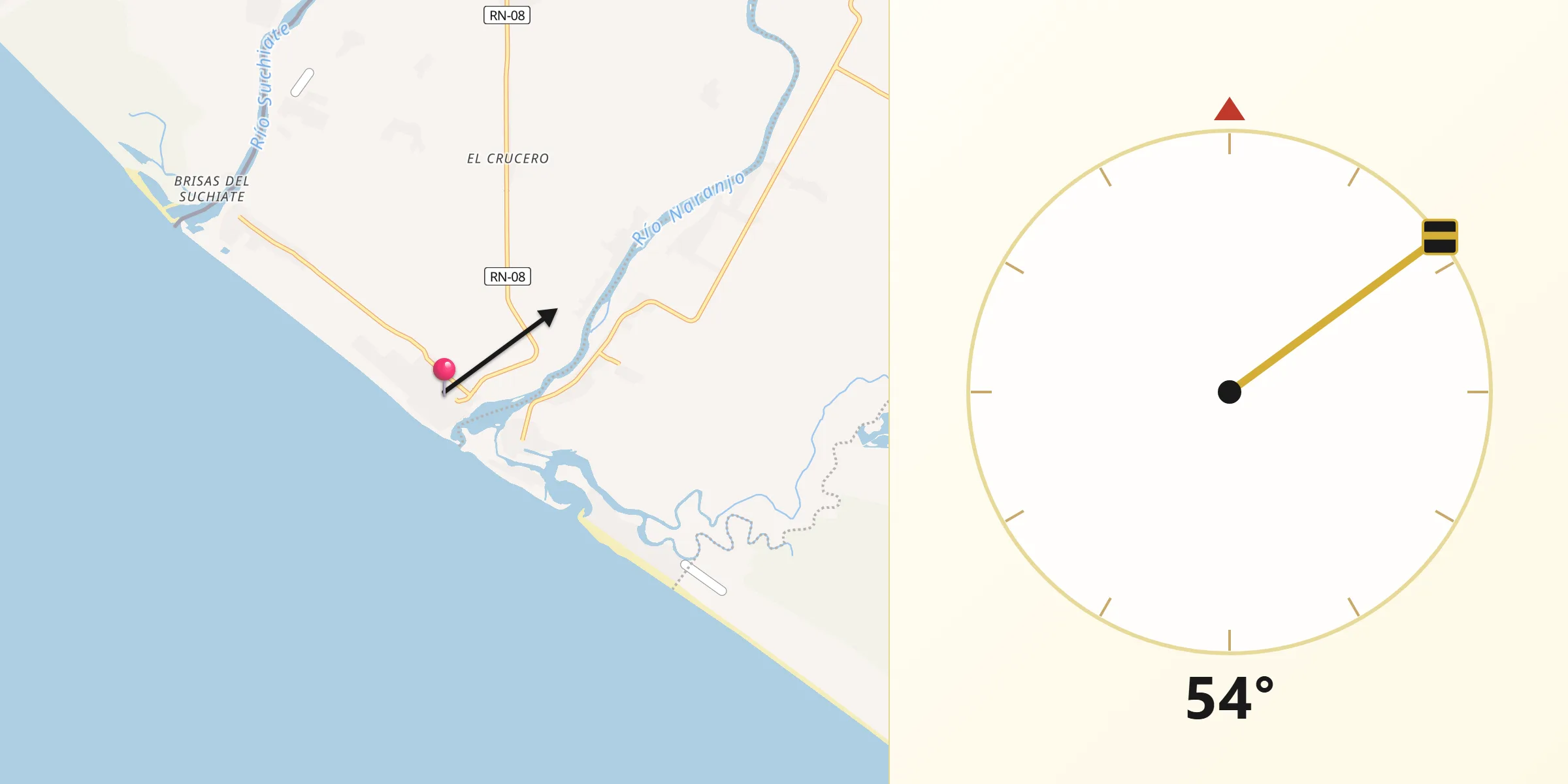 Dirección de la Qibla desde Ocós