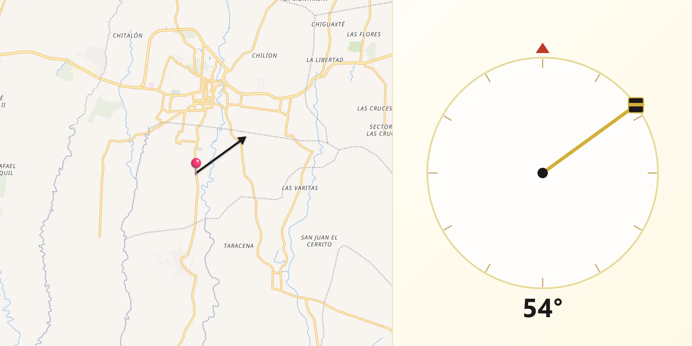 Dirección de la Qibla desde San Gabriel