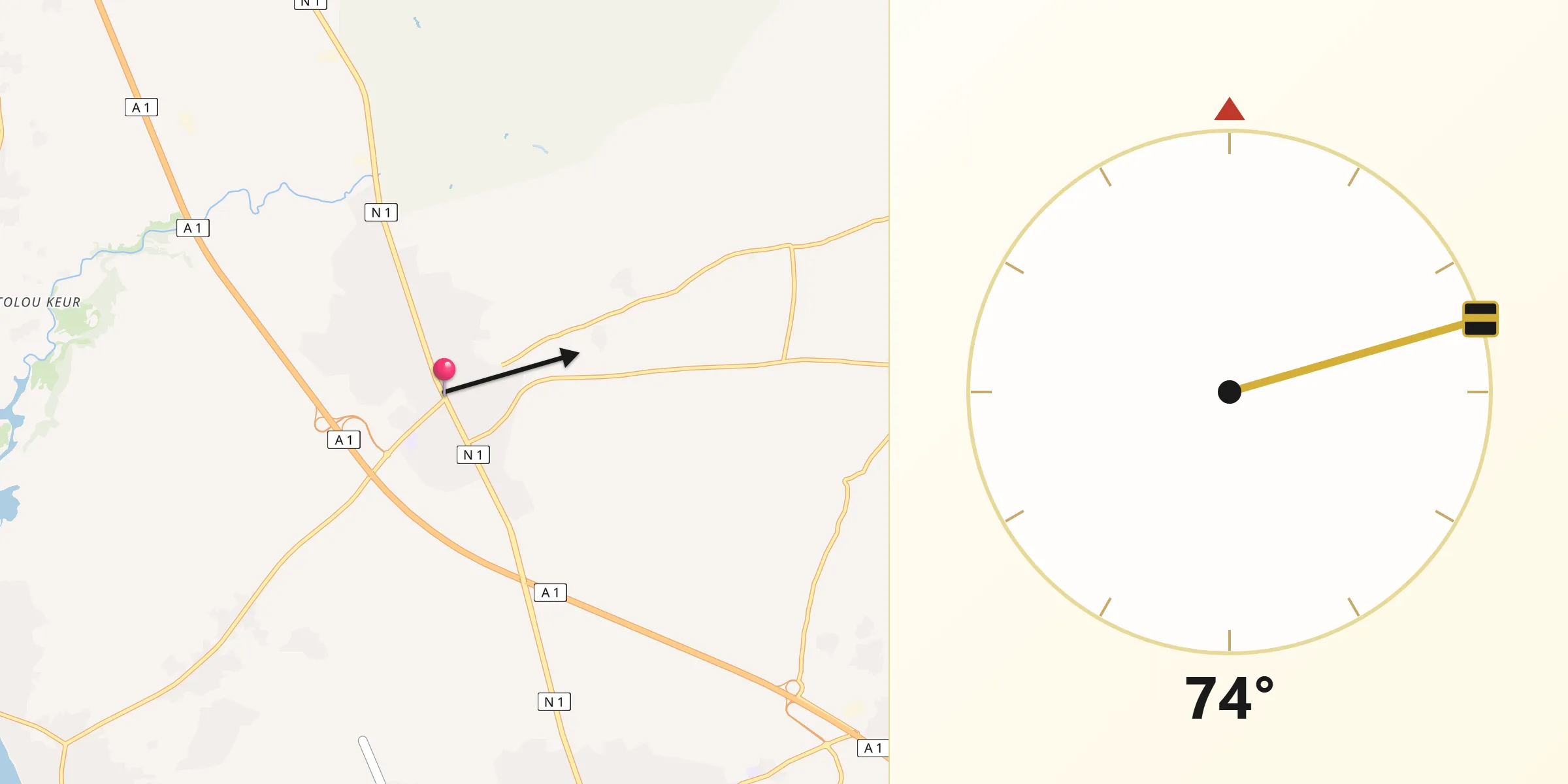Direction vers la Qibla depuis Nguékhokh