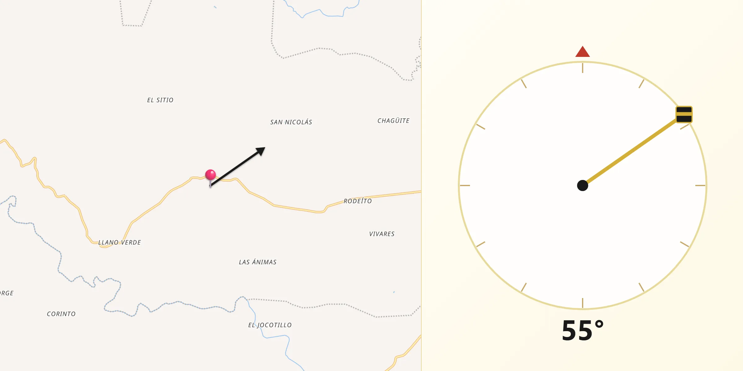 Dirección de la Qibla desde San Manuel Chaparrón