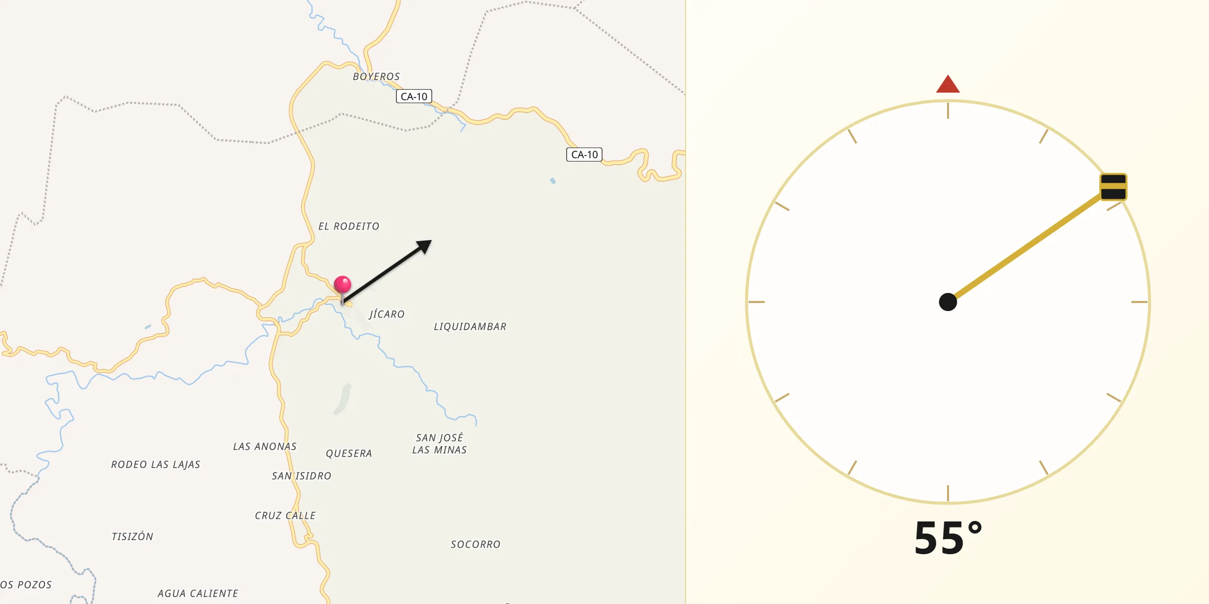 Dirección de la Qibla desde Concepción Las Minas